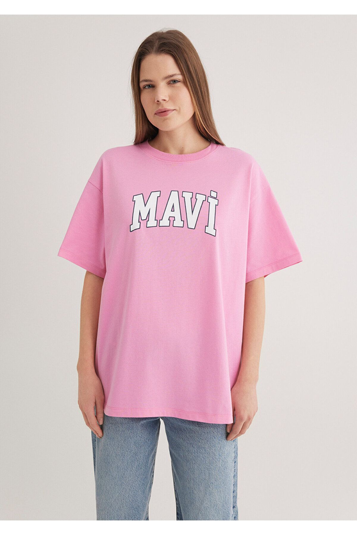 Mavi-Rosafarbenes T-Shirt mit Logo-Print, Übergröße/weiter Schnitt 1600843-71032 3