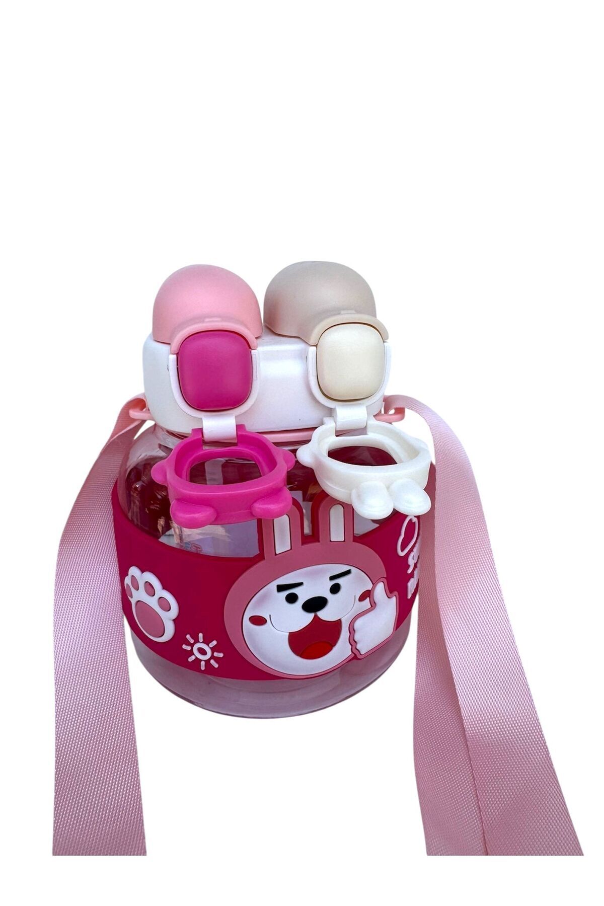 madam gold-Double Cap Water Flask 4 Colors with Straw Without Straw Machine Washable Rabbit 750 ml 2