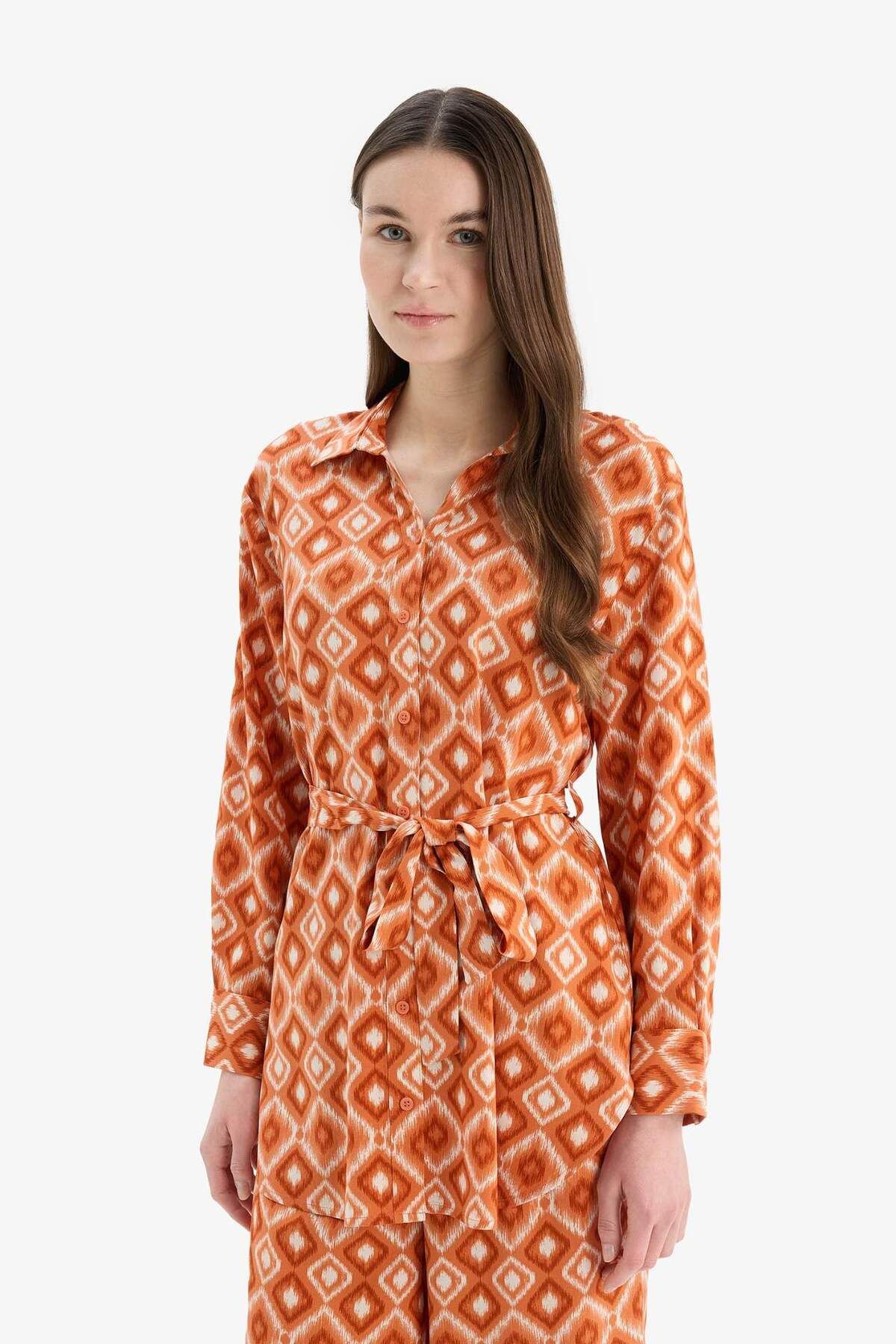 DeFacto-Relax Fit Patterned Viscose Long Sleeve Tunic D9753Ax25Sm 3