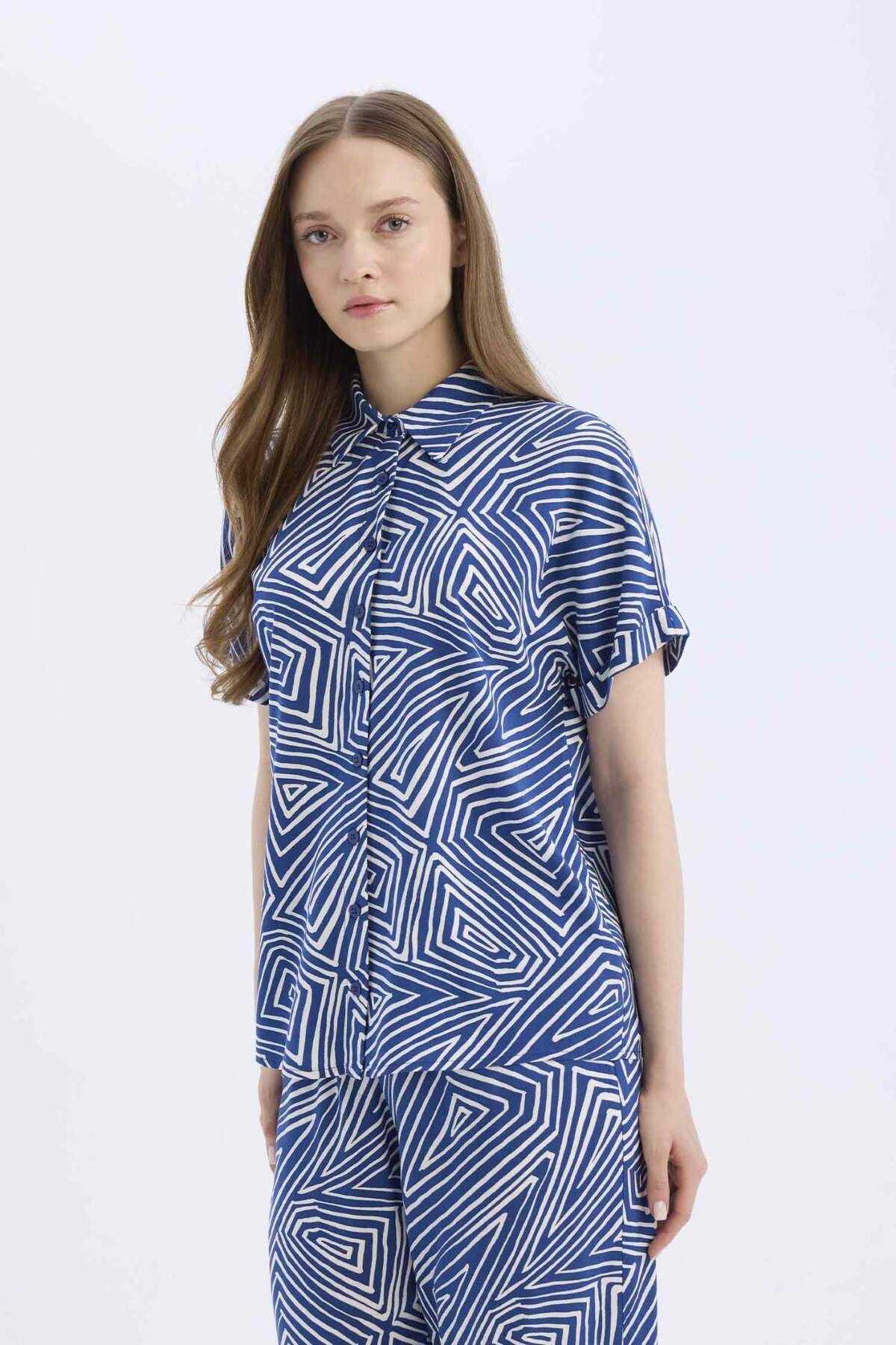 DeFacto-Regular Fit Print Short Sleeve Shirt C9621Ax25Sp 4