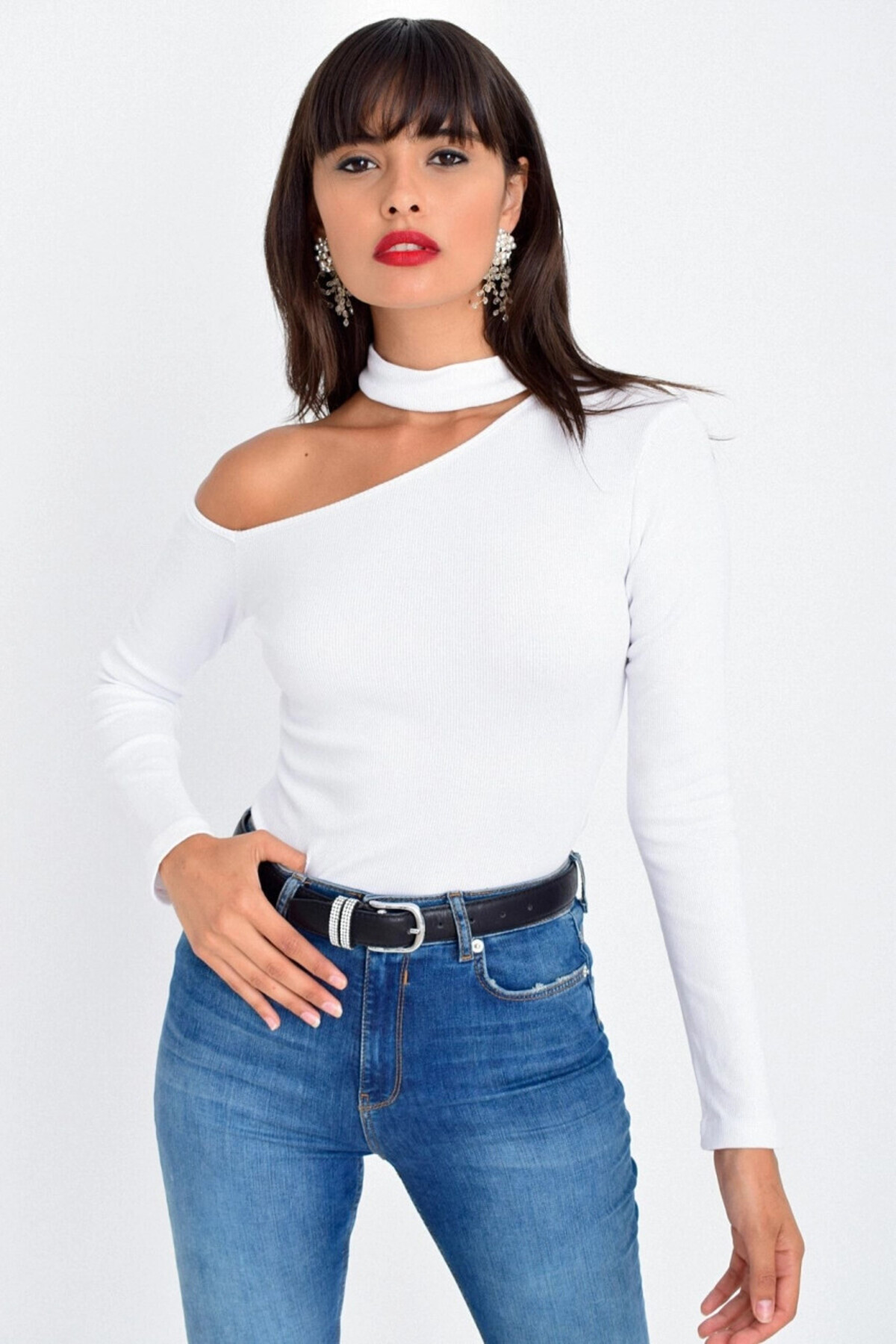 Cool & Sexy-Γυναικεία Λευκή Μπλούζα με έναν ώμο Camisole Cg53 5
