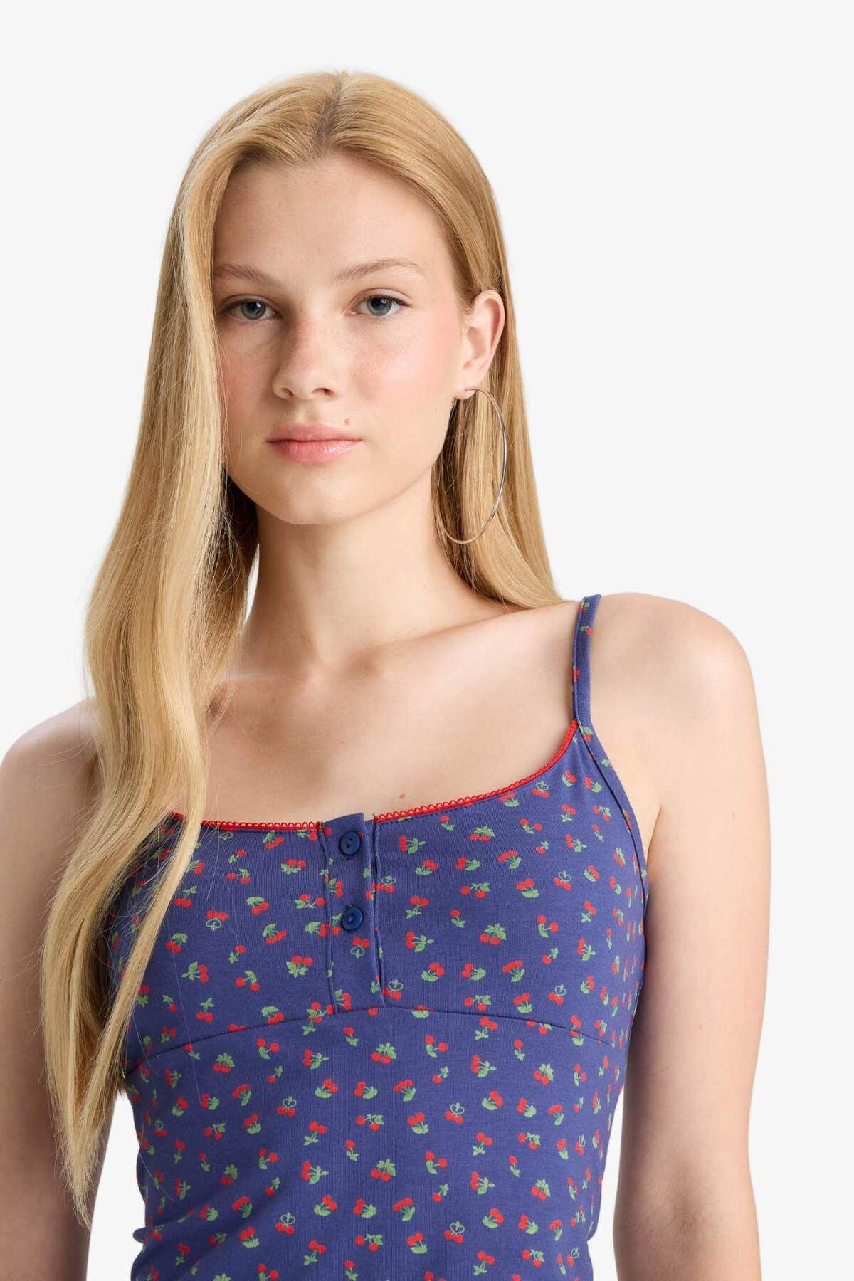 DeFacto-Coool Fitted Fruit Pattern Button Collar Undershirt F6367Ax25Sm 4