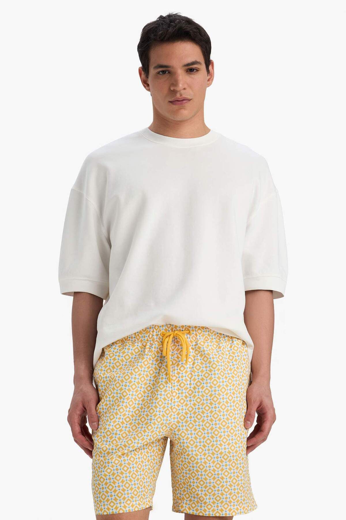 DeFacto-Regular Fit Patterned Mesh Lined Above Knee Sea Shorts E1025Ax25Hs 3