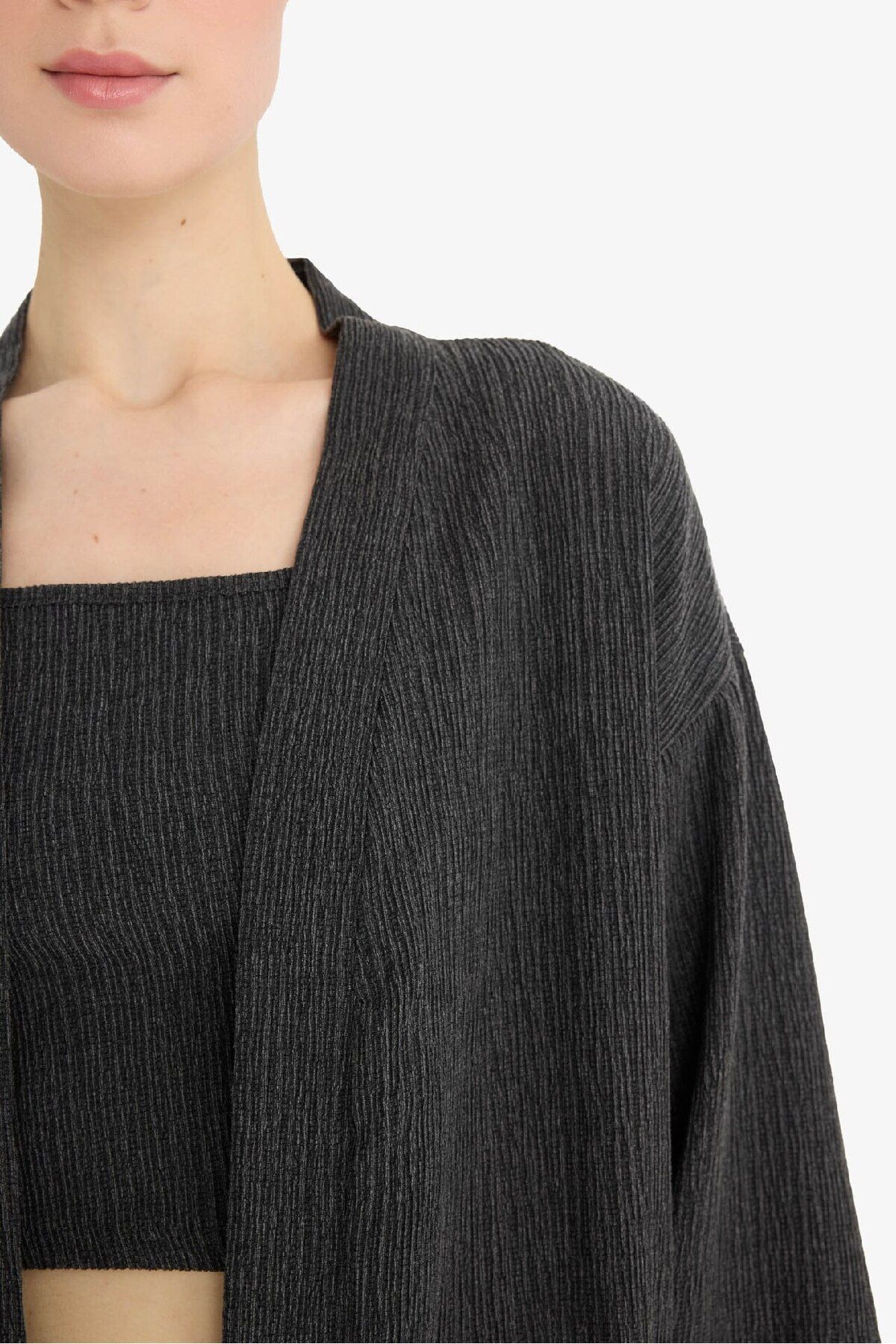 DeFacto-Cardigan Midi Wrap Relax Fit F6252AX25SM 4