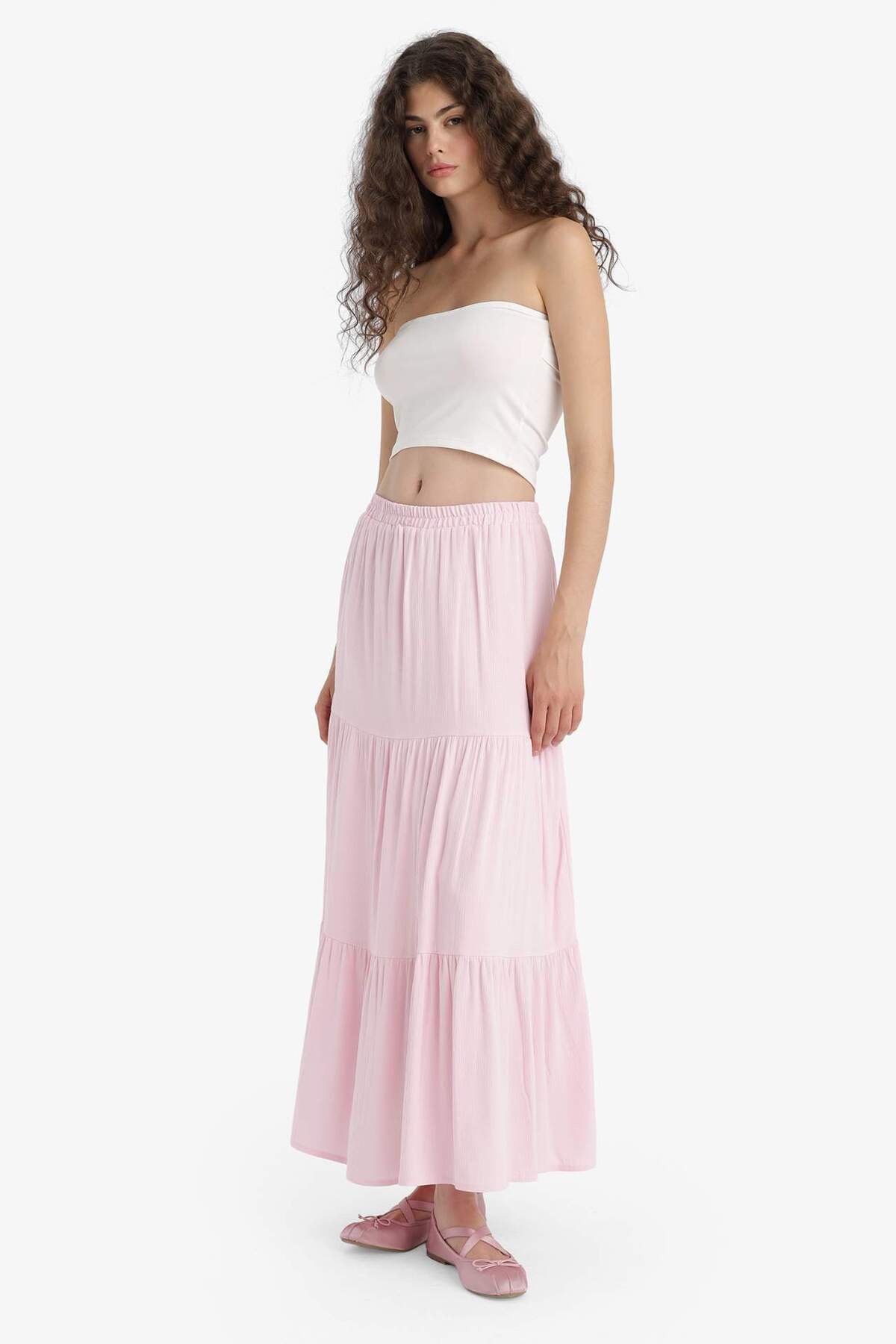 DeFacto-Ψηλόμεση βαμβακερή φούστα Crinkle Viscose Maxi D5033AX25SM 6