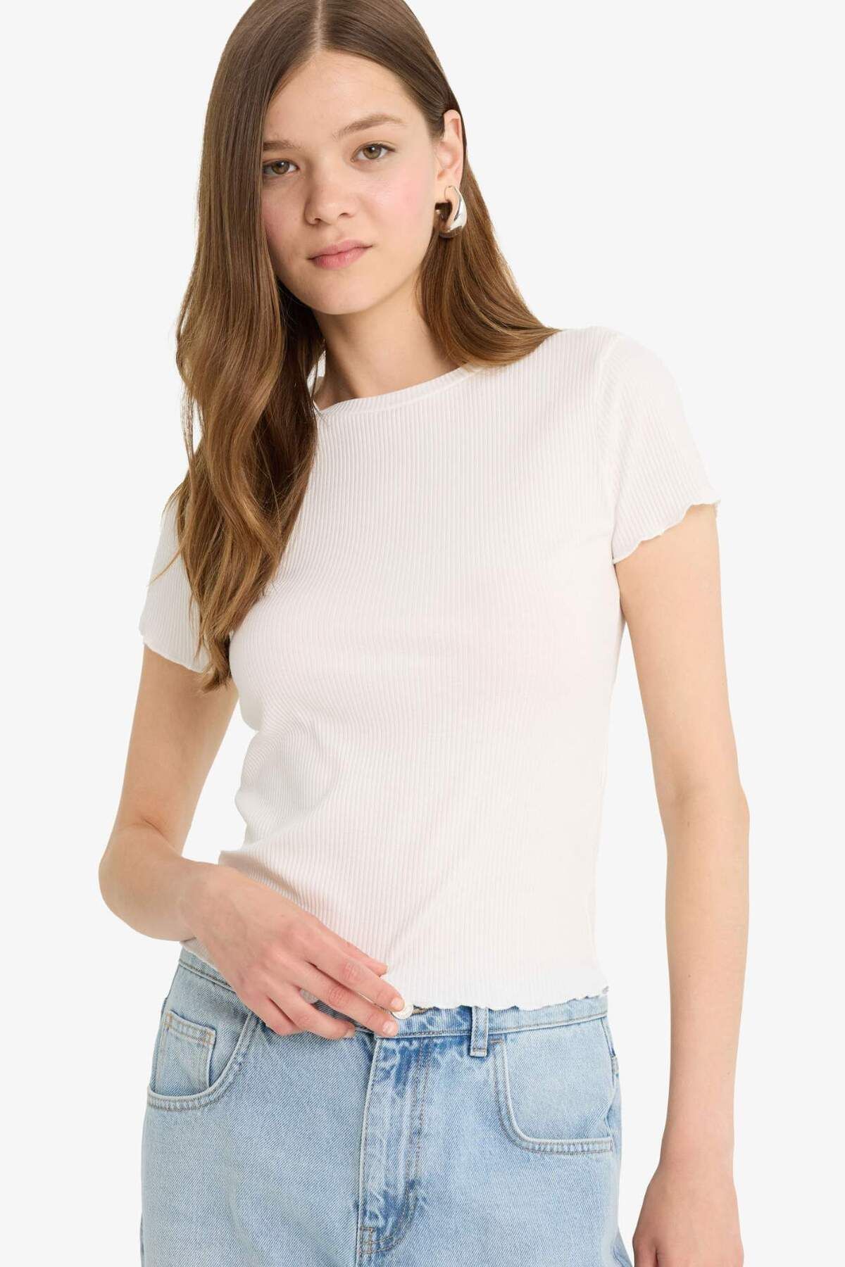 DeFacto-Regular Fit Rundhals 2er-Pack Ripp-Kurzarm-T-Shirt F5900AX25SM 7