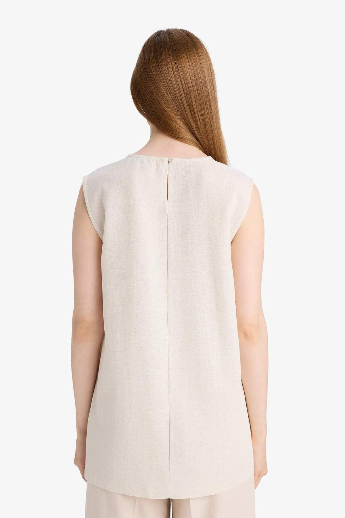 DeFacto-Regular Fit Crew Neck Basic Plain Leinen gemischt ärmellose Tunika D2953AX25SM 6