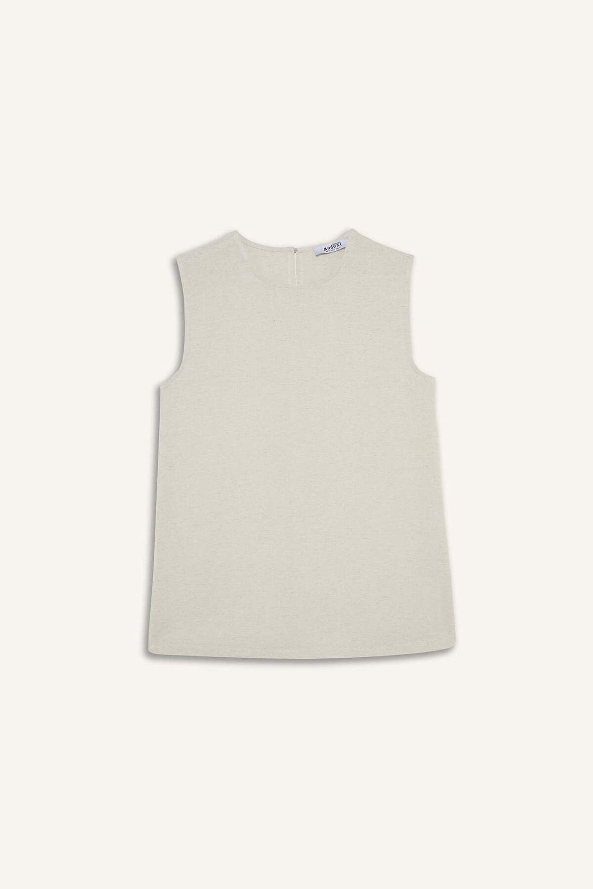 DeFacto-Regular Fit Crew Neck Basic Plain Leinen gemischt ärmellose Tunika D2953AX25SM 7