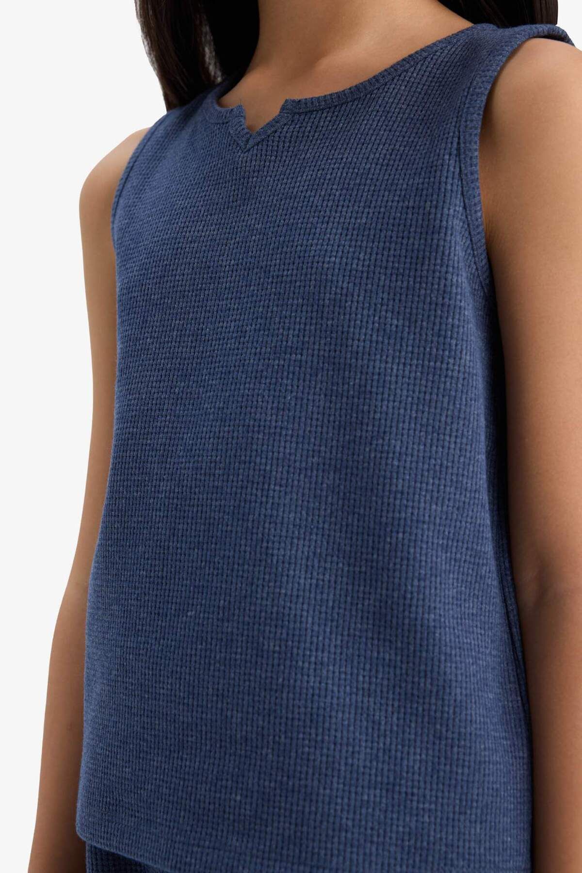 DeFacto-Set de 2 bucăți pentru fete, top fără mâneci, pantaloni scurți cu talie elastică, partea de jos F5184A825SM 5