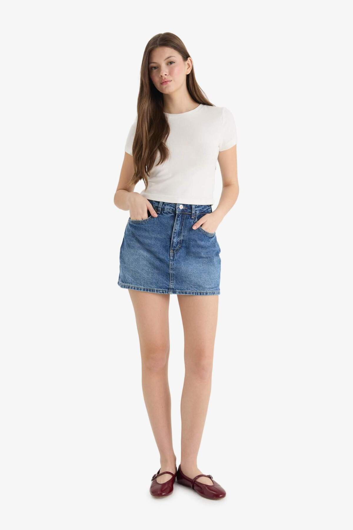 DeFacto-High Waist Jean Shorts Skirt E0567Ax25Sm 3