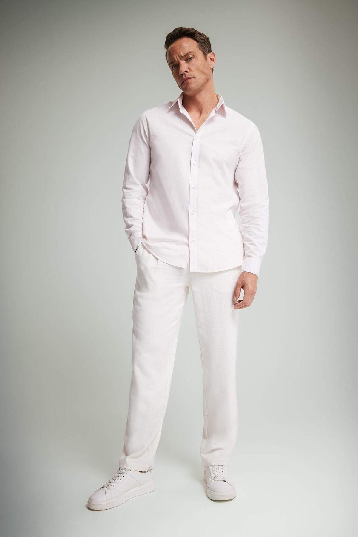DeFacto-Summer Viscose Jogger Pants Regular Fit Regular Cut Linen Blended Straight Leg with Pockets B4867Ax25Sm 1