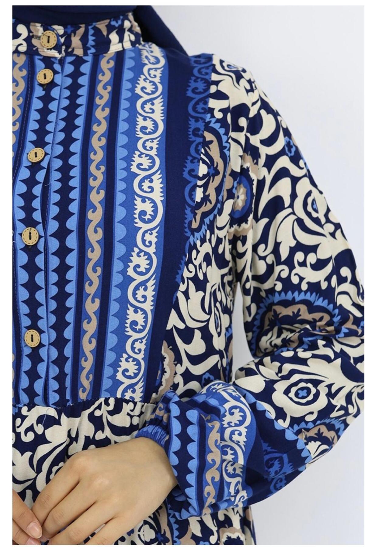 MODA-Tile Patterned Buttoned Dress 4