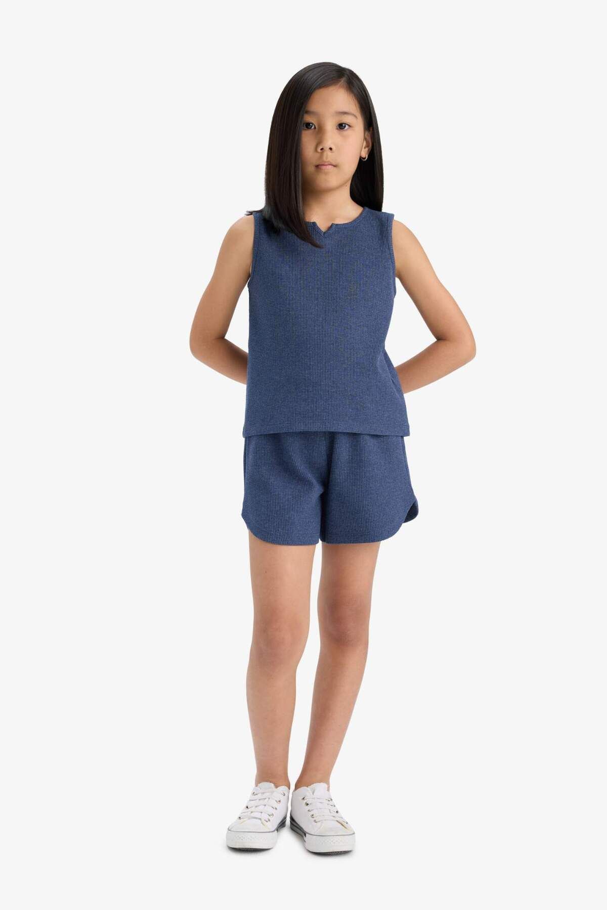 DeFacto-Set de 2 bucăți pentru fete, top fără mâneci, pantaloni scurți cu talie elastică, partea de jos F5184A825SM 2
