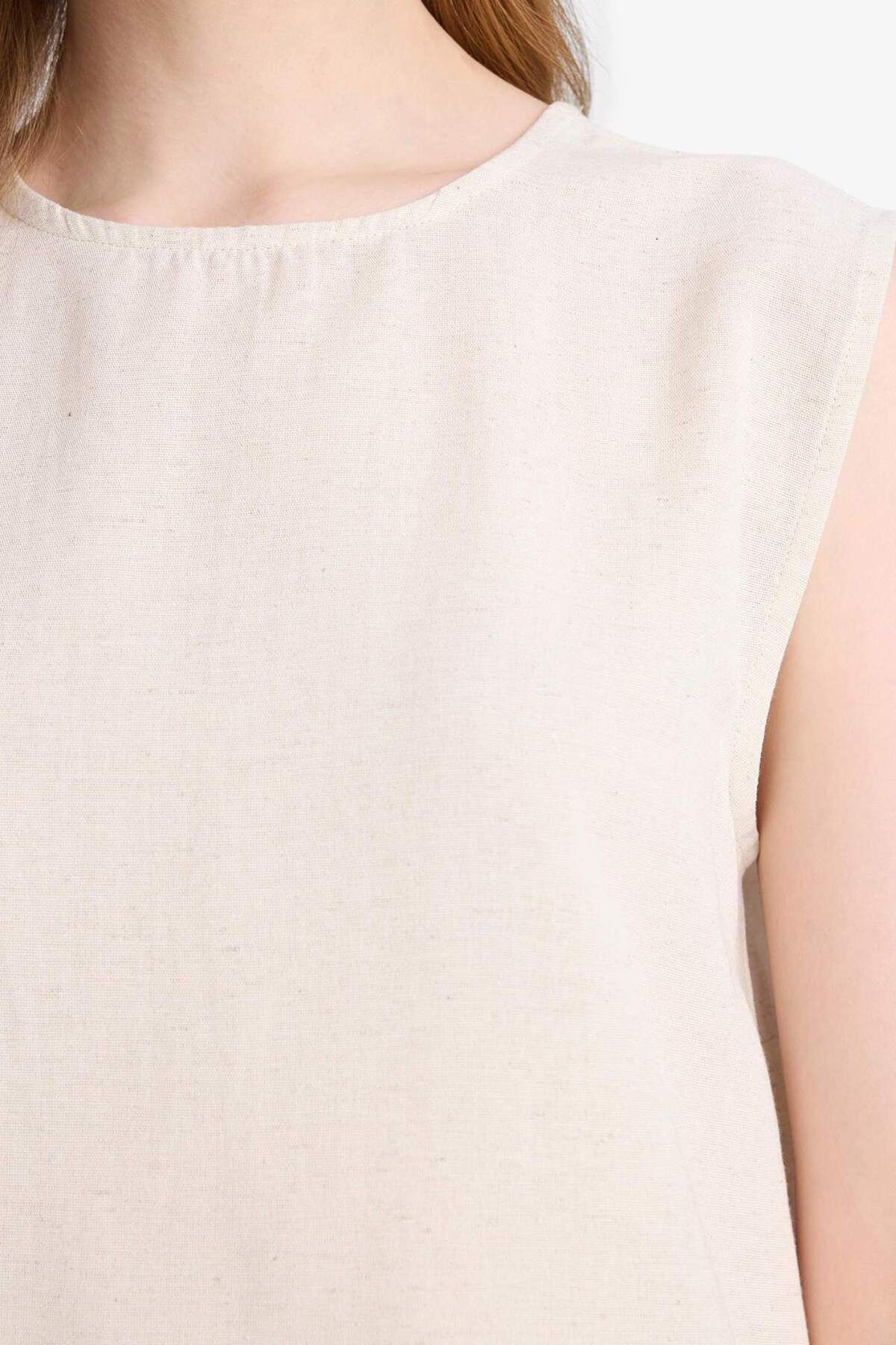 DeFacto-Regular Fit Crew Neck Basic Plain Leinen gemischt ärmellose Tunika D2953AX25SM 5