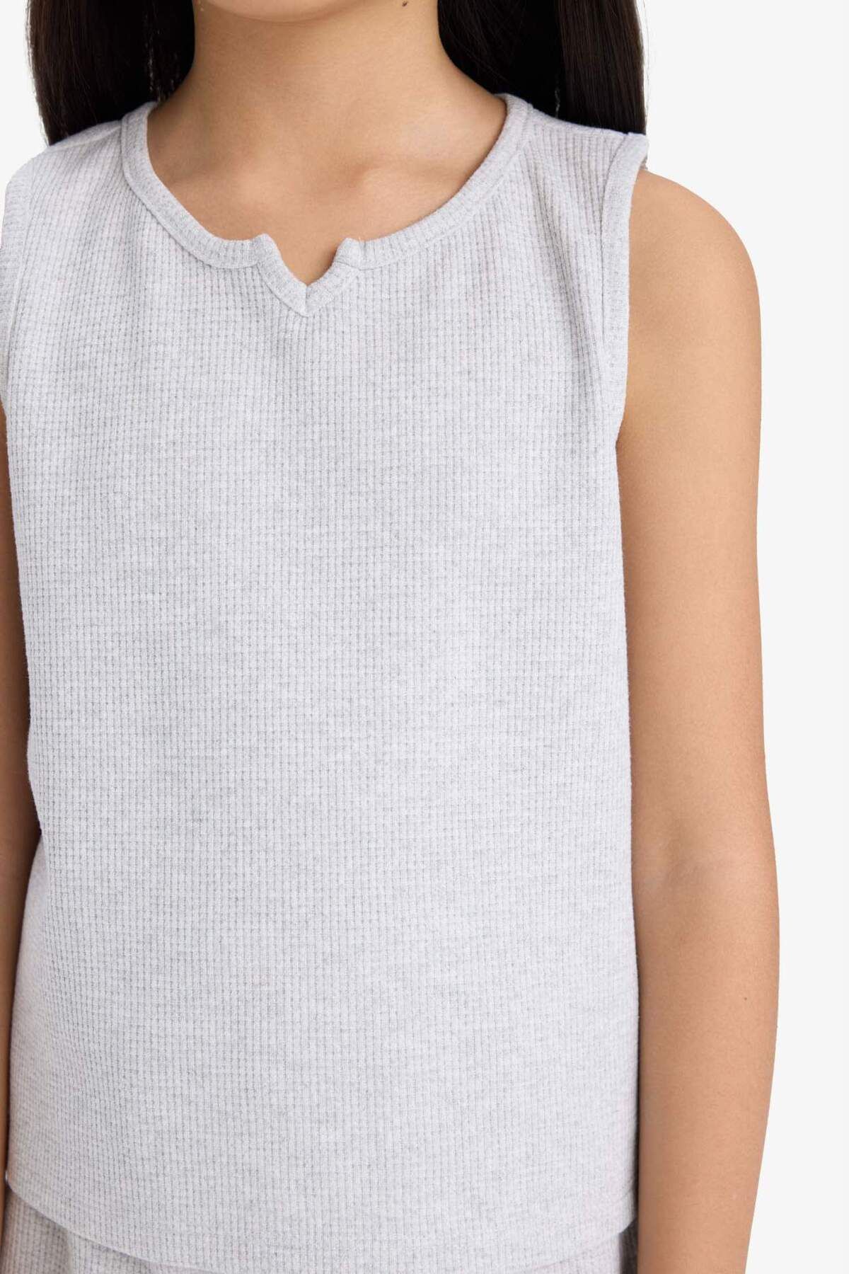 DeFacto-Set de 2 bucăți pentru fete, top fără mâneci, pantaloni scurți cu talie elastică, partea de jos F5184A825SM 6