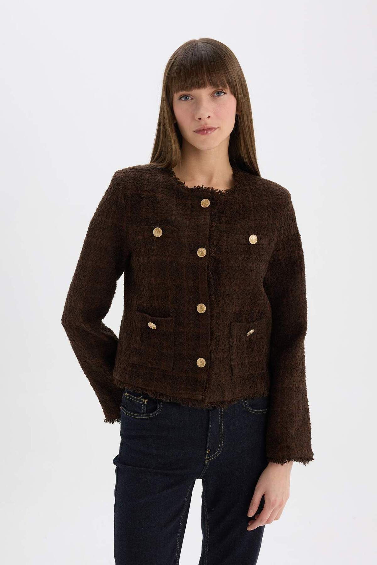 DeFacto-Μπουφάν Tweed Blazer με κανονική εφαρμογή D8460AX24AU 4