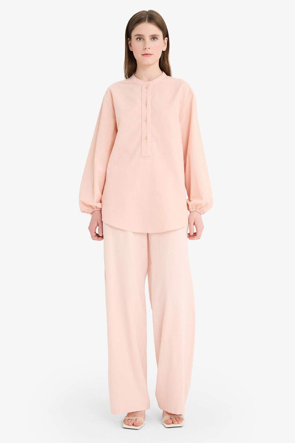 DeFacto-Regular Fit Flared Cotton Long Sleeve Shirt Tunic E1759Ax25Sm 5