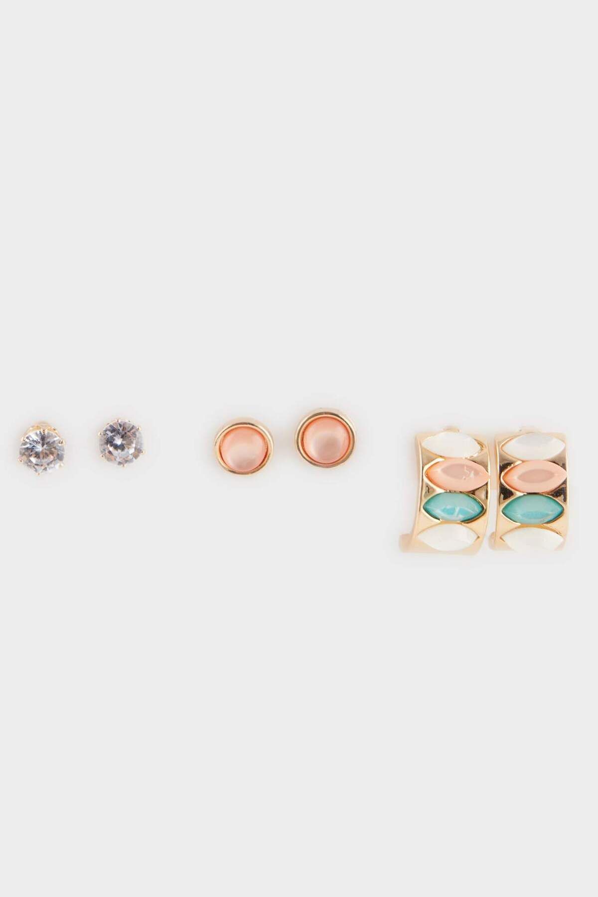 DeFacto-Women's 3-Piece Colorful Stone Gold Earrings F0740Axns 1