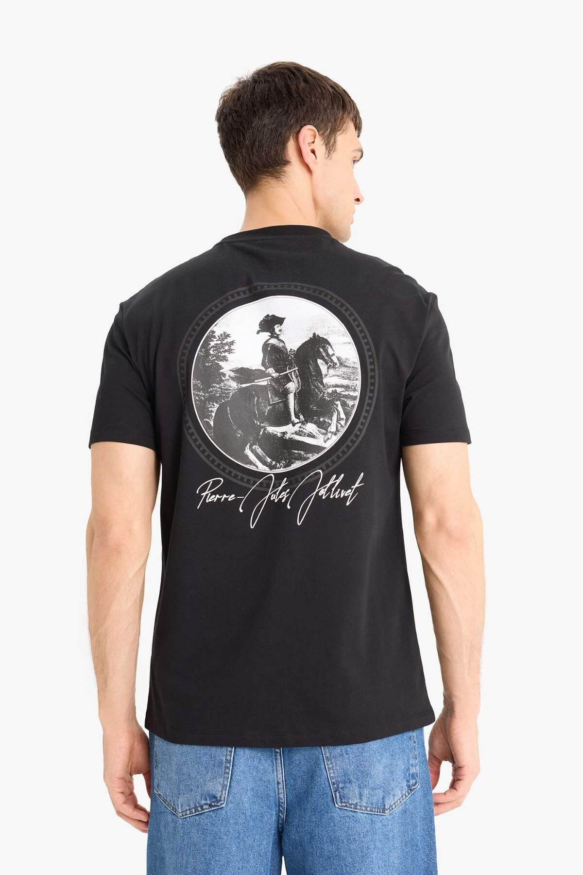 DeFacto-100% βαμβάκι Diego Velazquez Regular Fit Crew λαιμόκοψη με στάμπα κοντομάνικο μπλουζάκι D7062ax25sp 7