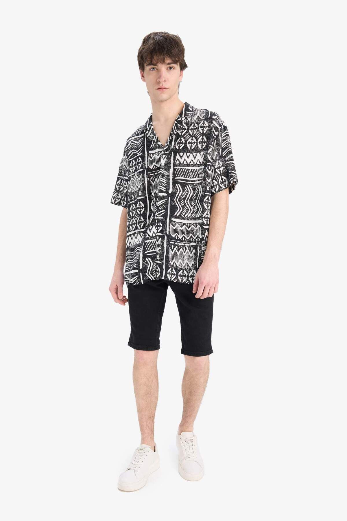DeFacto-Regular Fit Apache Collar Patterned Summer Short Sleeve Shirt E2314Ax25Sm 2
