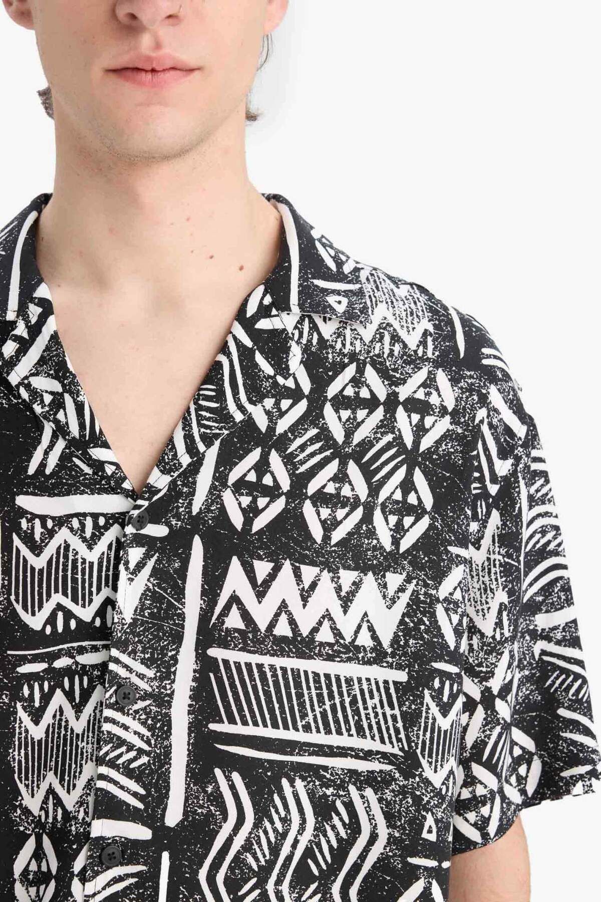 DeFacto-Regular Fit Apache Collar Patterned Summer Short Sleeve Shirt E2314Ax25Sm 3