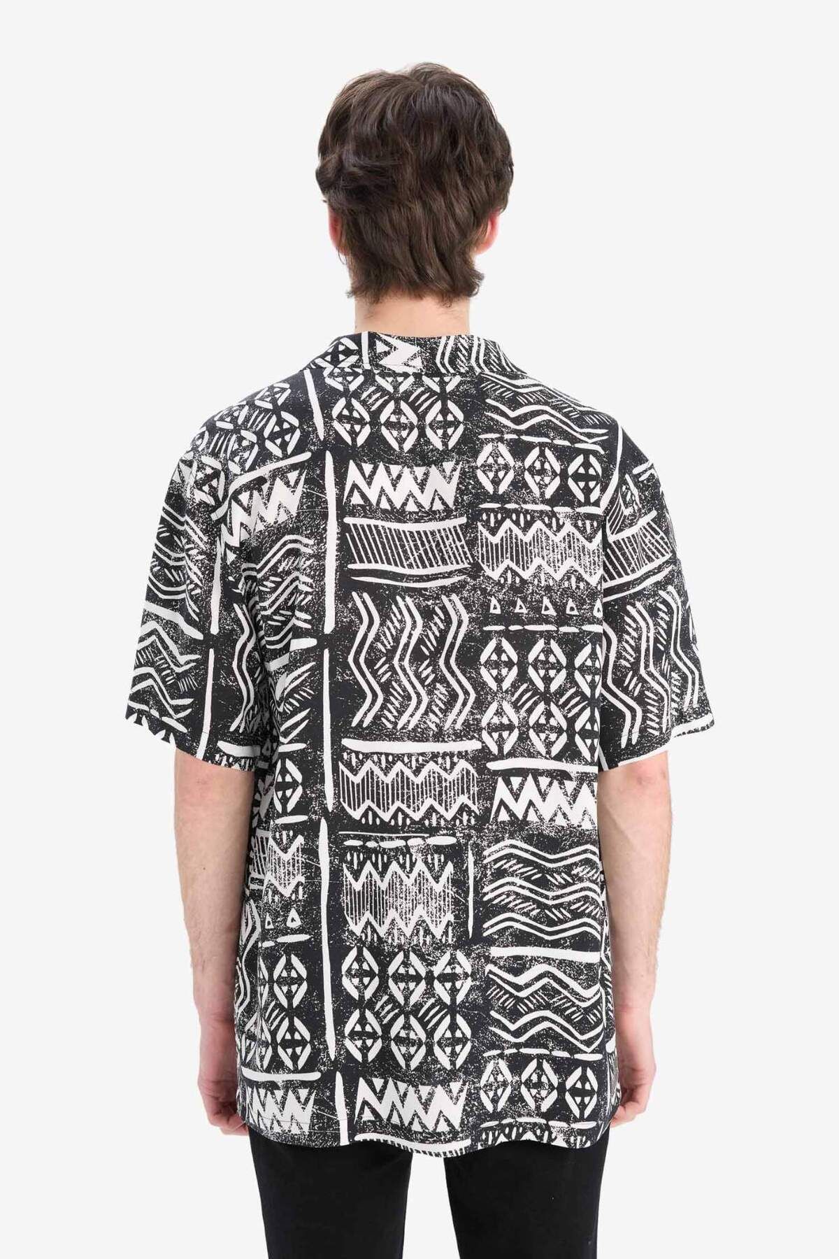 DeFacto-Regular Fit Apache Collar Patterned Summer Short Sleeve Shirt E2314Ax25Sm 4