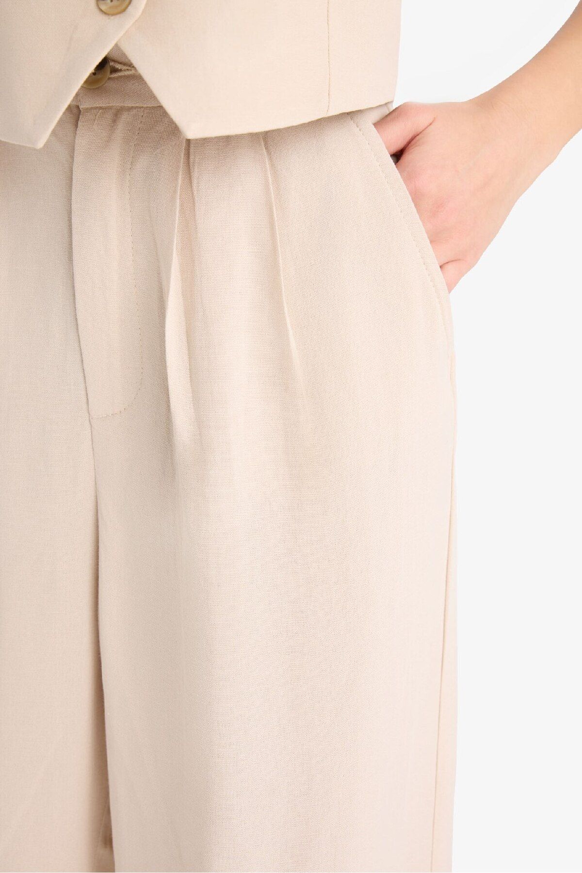 DeFacto-Wide Leg Linen Blend Pants Regular Waist Wide Leg with Pockets Zipper Standard Size E6210Ax25Sp 6