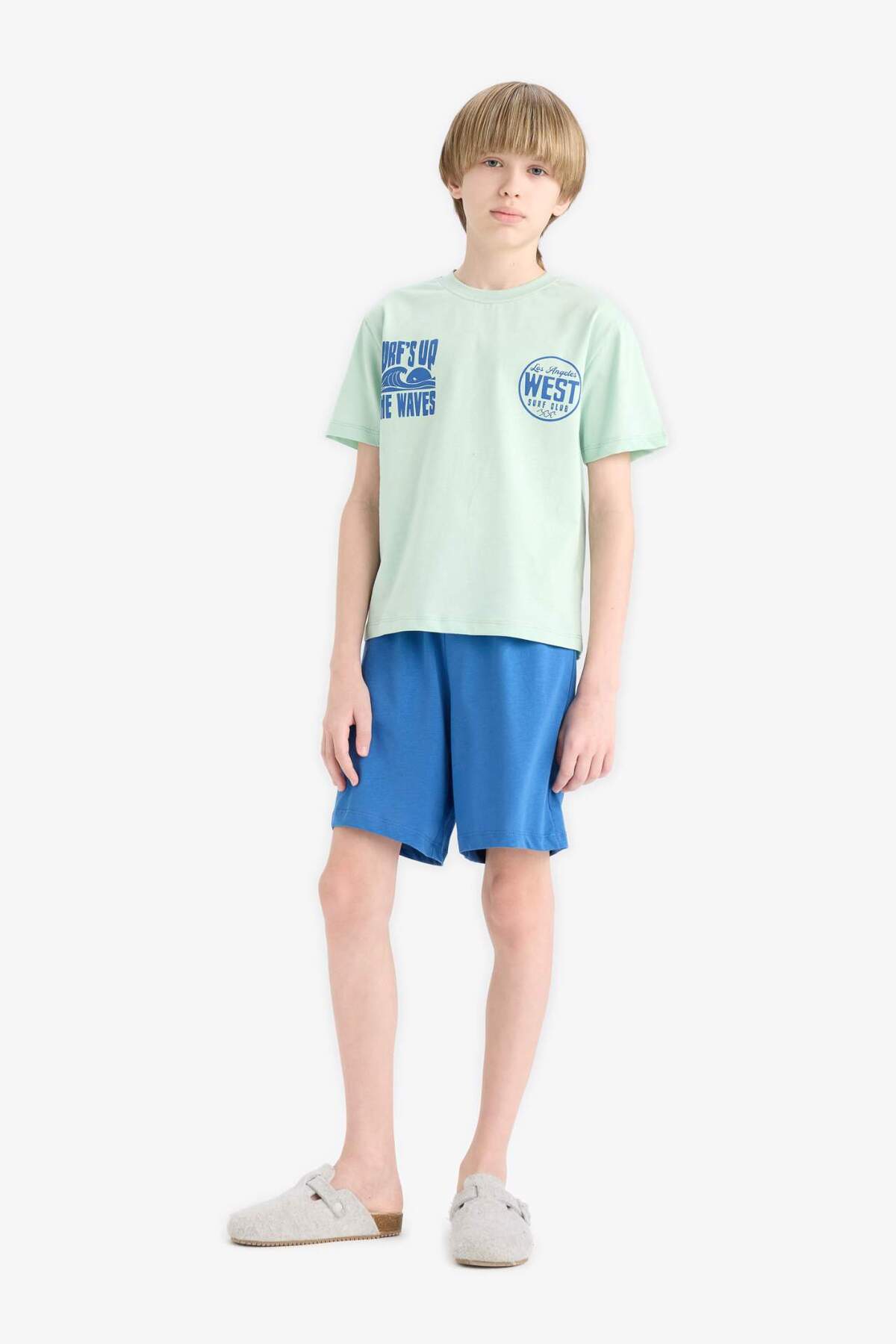 DeFacto-Boys Pajama Sets Printed Short Sleeve T-Shirt and Elastic Waist Shorts E6651A825Sm 2