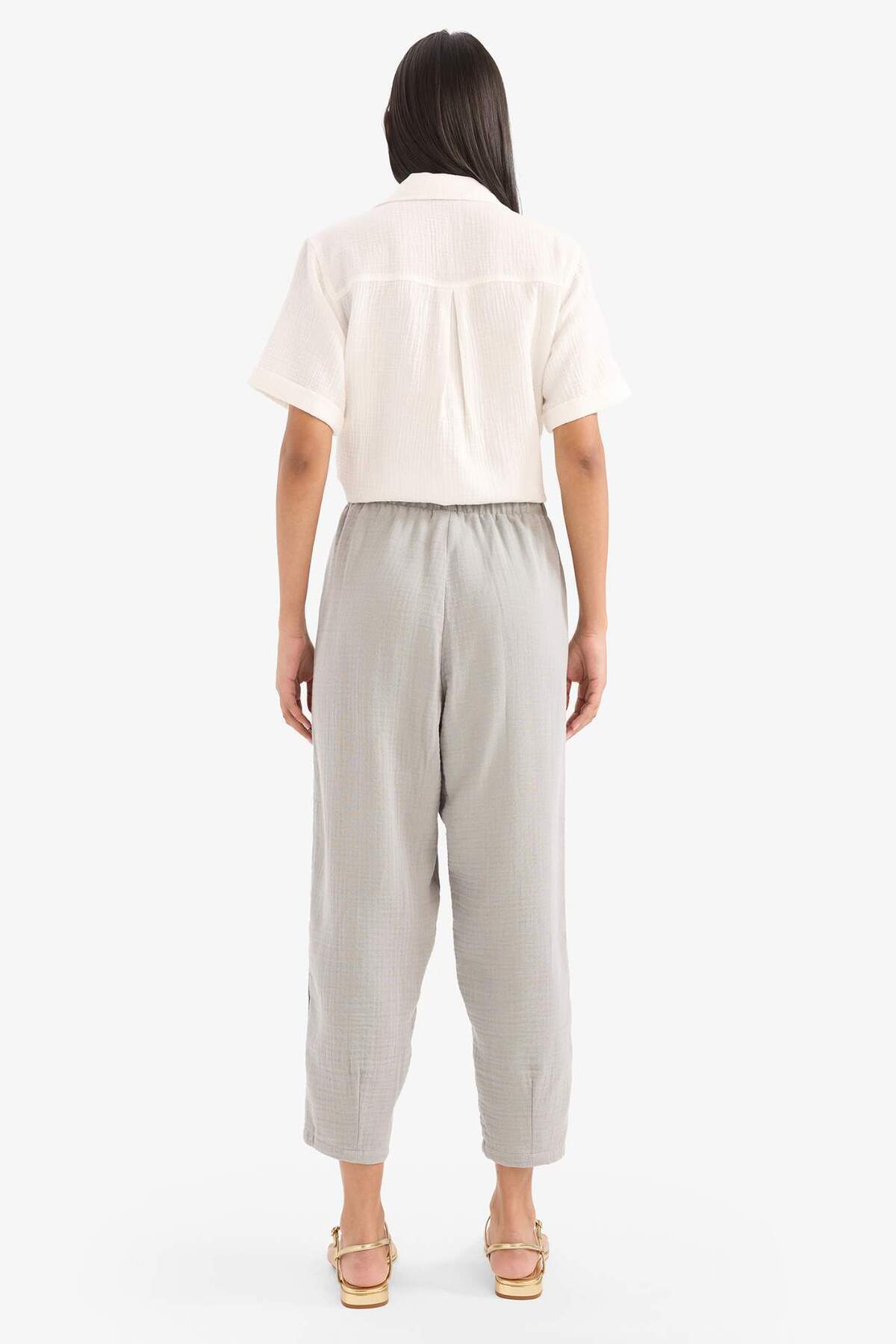 DeFacto-Tapered Fit High Waist Long Length Muslin Trousers E6412Ax25Sp 6