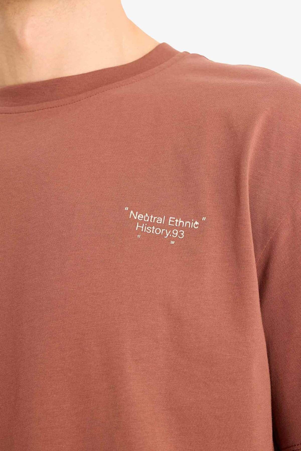 DeFacto-100% Cotton Boxy Fit Crew Neck Back Printed Short Sleeve T-Shirt E1698Ax25Sm 8