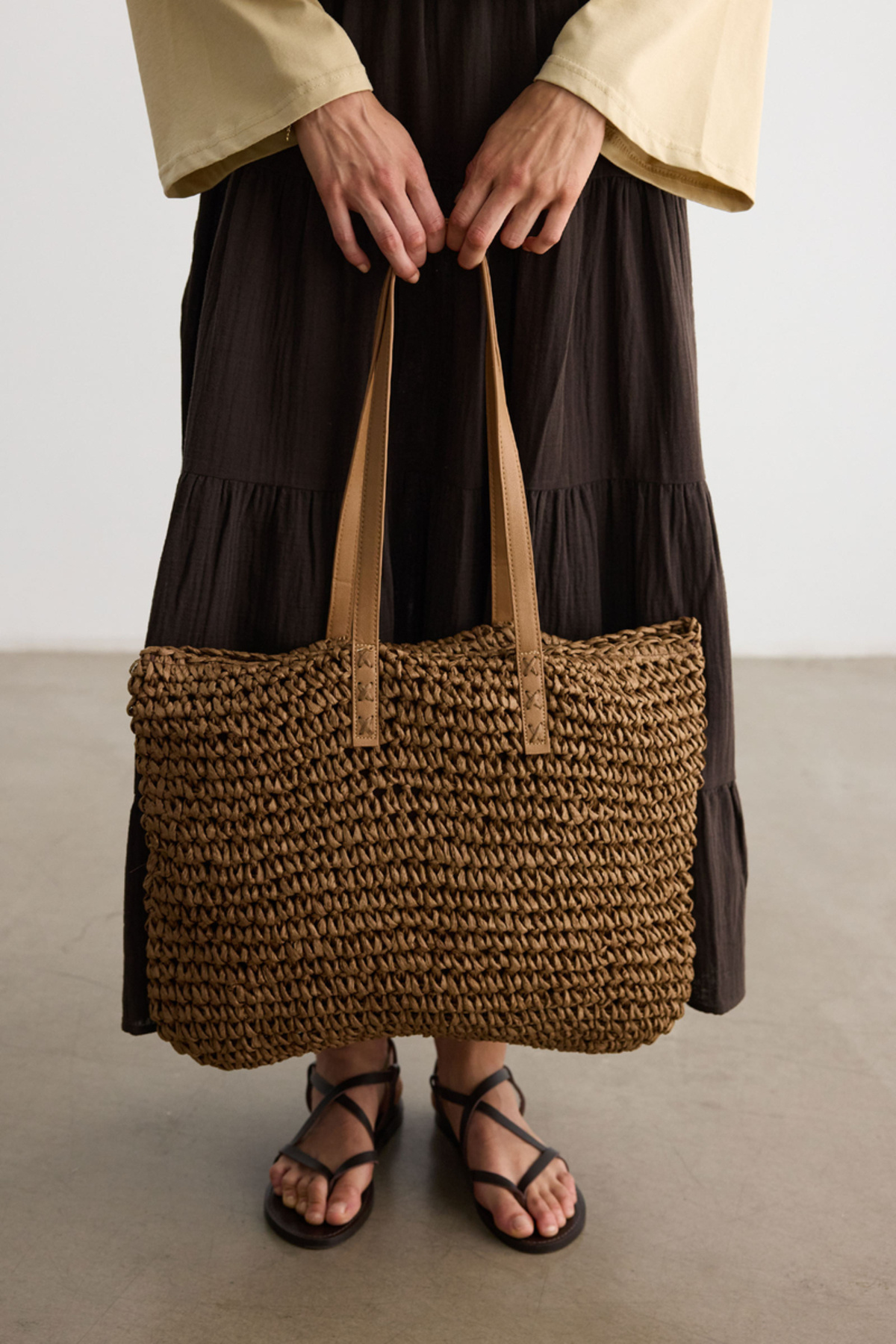 BE BLUE-Brown Leather Handle Wicked Bag 8