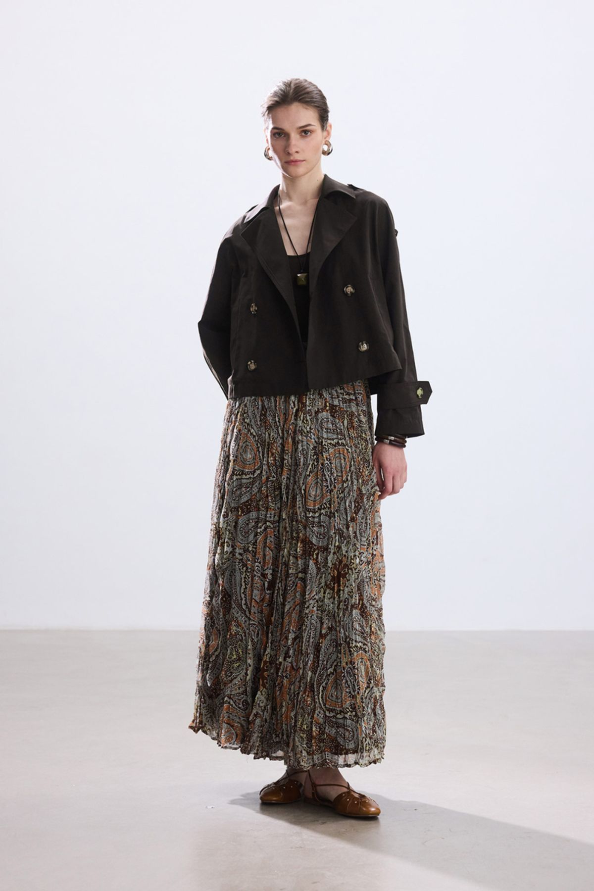 BE BLUE-Brown Boho Patterned Skirt with Crash 7