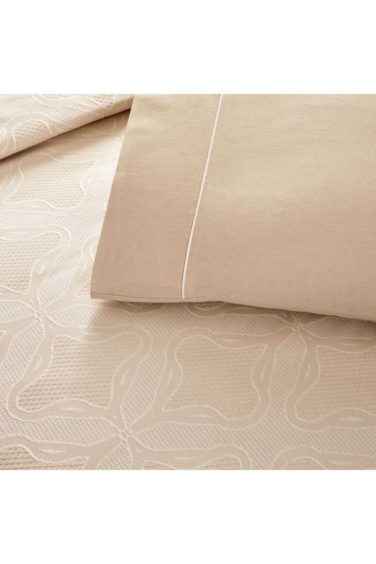 Taç-Single Pique Set Beige - Taç Jacquard Soleya 2