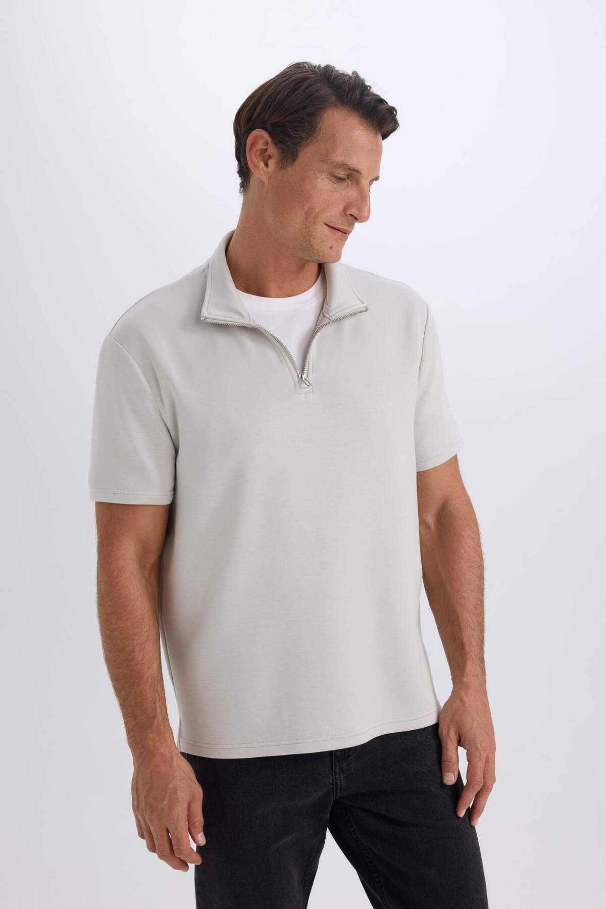 DeFacto-Tricou cu mânecă scurtă din țesătură grea, cu guler vertical, cu jumătate de fermoar, B6502AX25SP 4