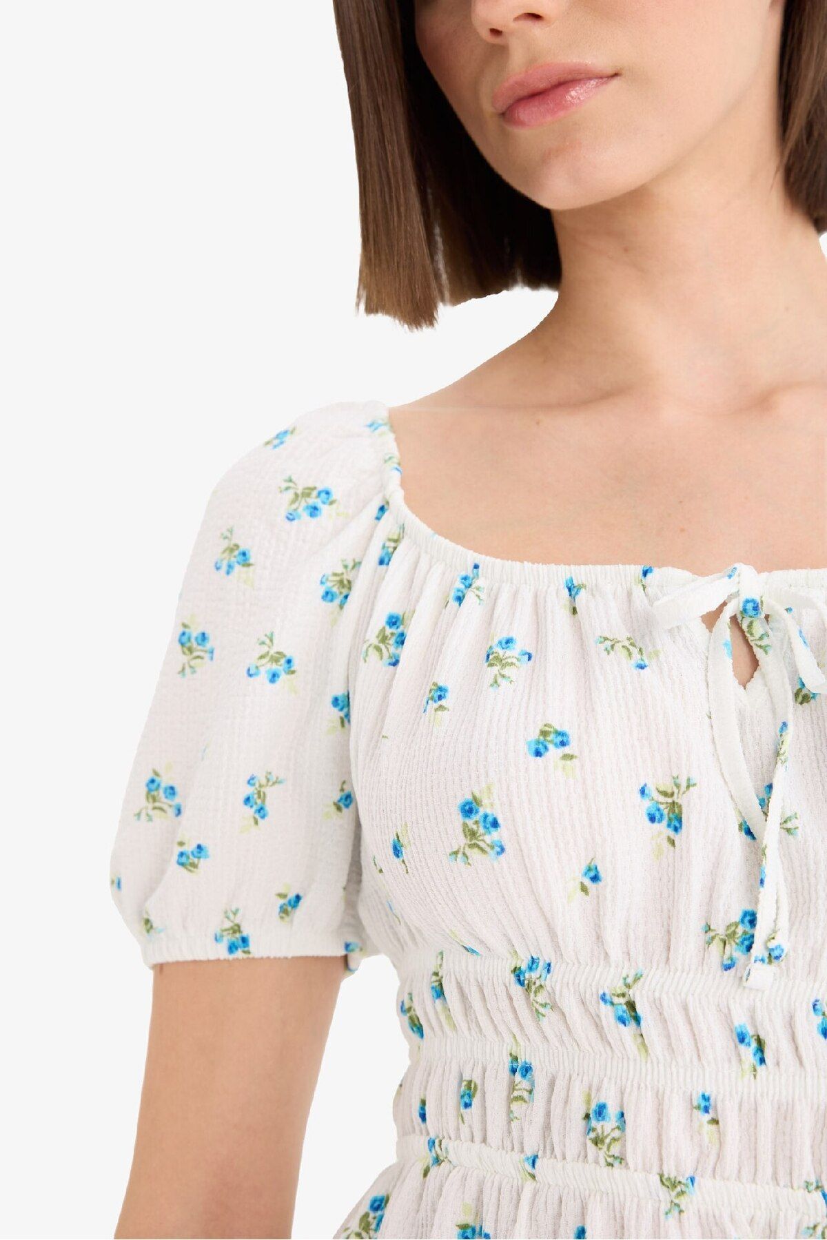 DeFacto-Coool Square Neck Floral Wrap Short Sleeve Mini Summer Dress E0874Ax25Sm 4