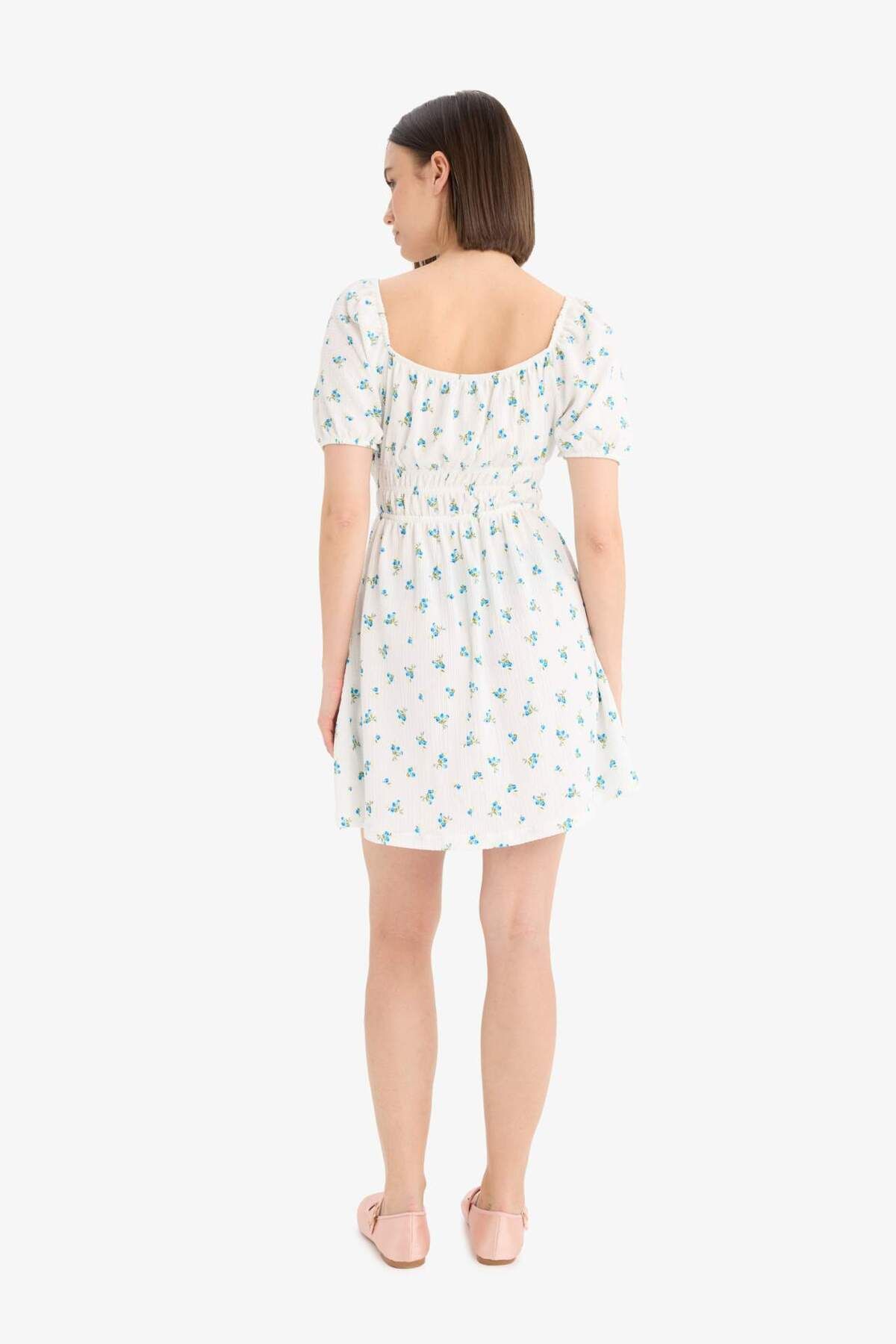 DeFacto-Coool Square Neck Floral Wrap Short Sleeve Mini Summer Dress E0874Ax25Sm 5