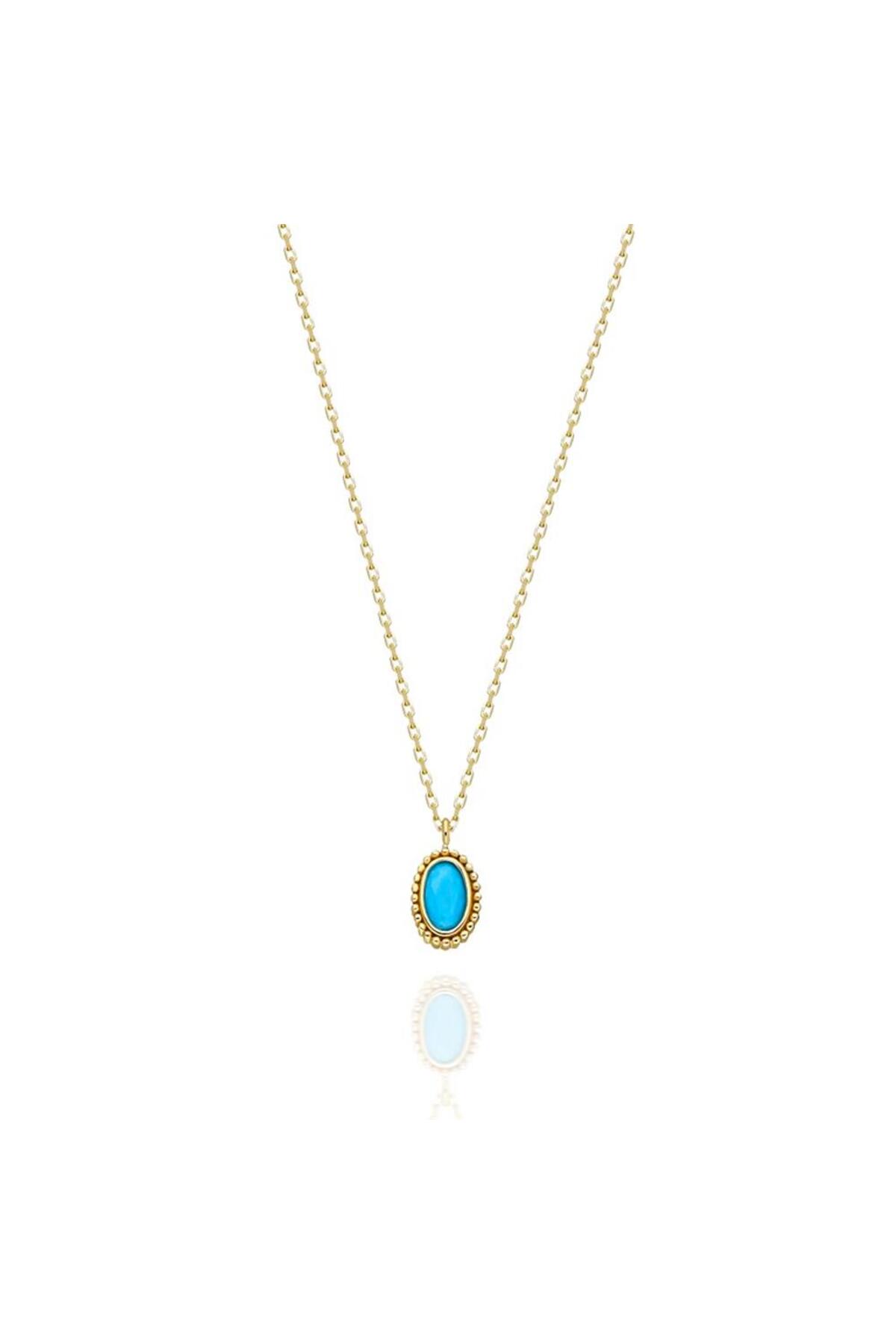 FasekGold Gümüş Kolye - 0.90 CT Turkuaz (Firuze) Taşlı Güverseli Sade Minimal Tasarım Hediyelik Gümüş Kolye görsel 5