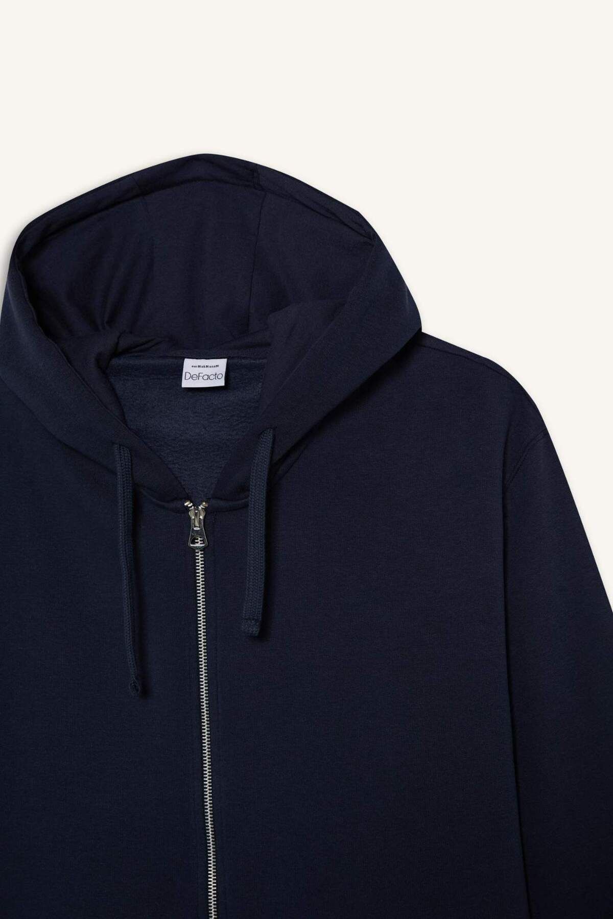 DeFacto-Comfort Fit Kapuzenpullover mit weichem, flauschigem Basic-Sweatshirt mit geradem, dickem Reißverschluss D7599AX25SP 8