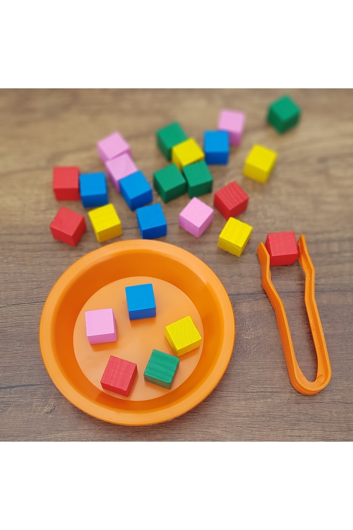 kaan oyuncak Aktarma Oyunu Montessori Renk Ayrıştırma Aktivite Seti 1 Tabak/1 Cımbız /25 Küp fotoğrafı 5 (önizleme)