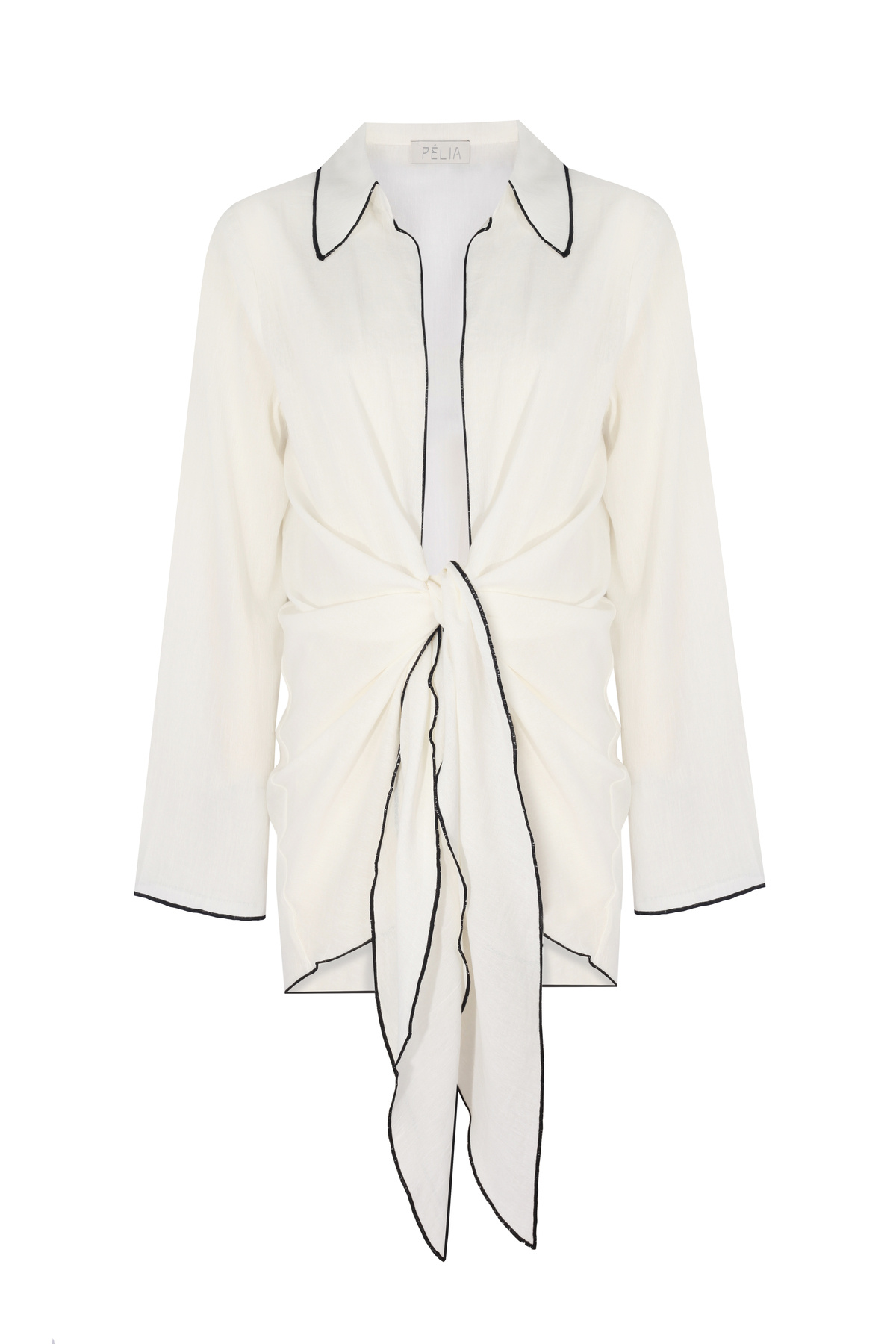 PELIA GAIA Beyaz Siyah Dikişli Bağlamalı Gömlek Elbise