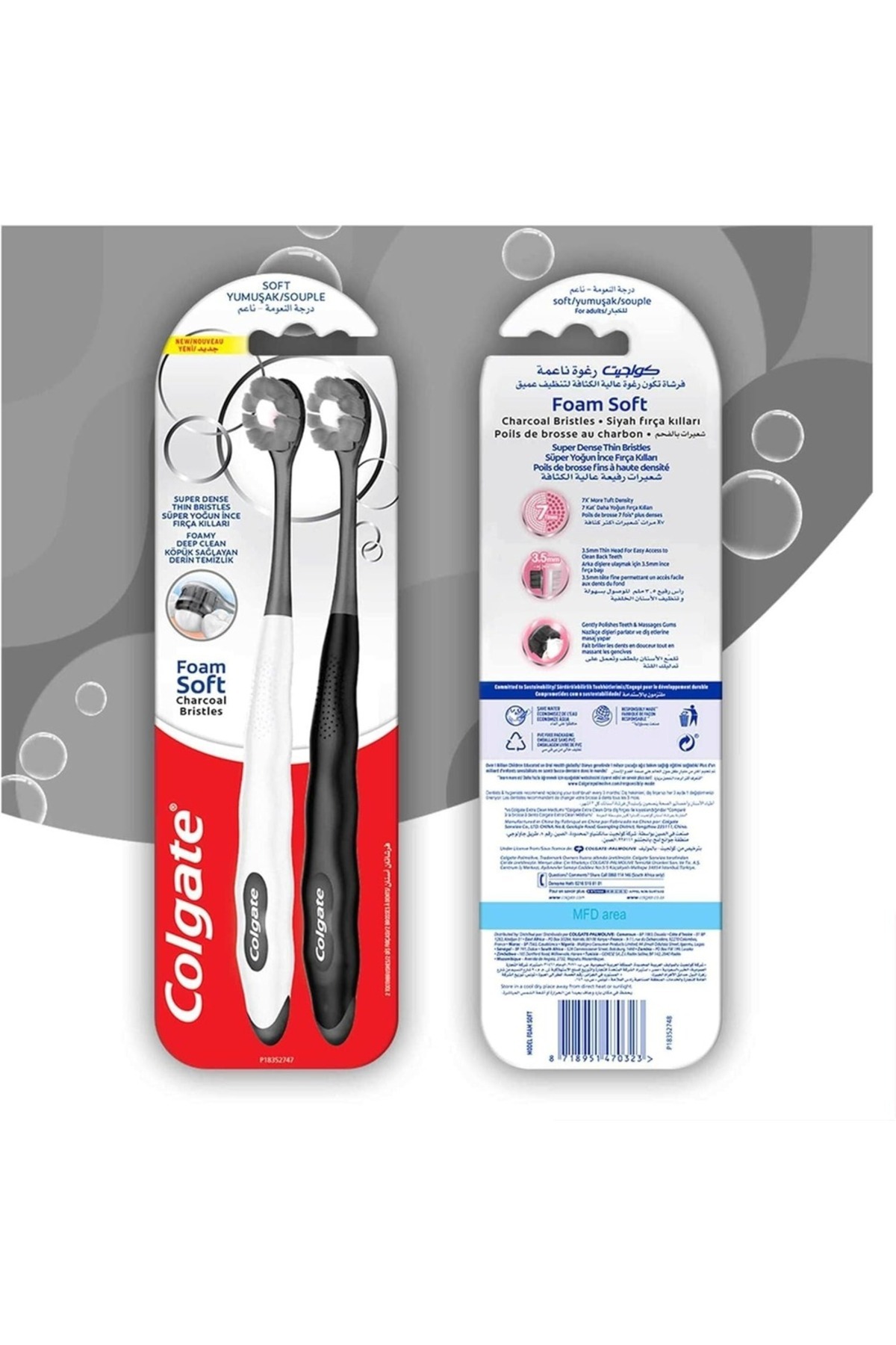Colgate-Foam Soft Charcoal Bristles Toothbrush Assorted Colour 2 Pcs Gentle Cleaning With Assorted Handles 5
