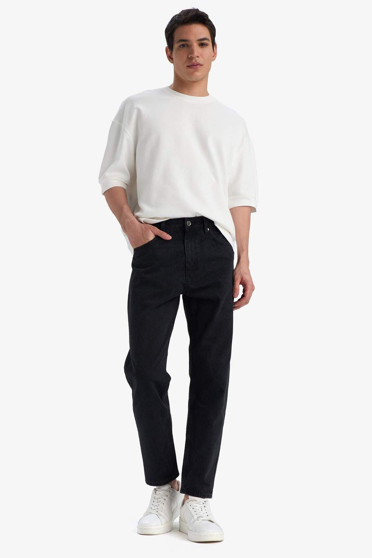 DeFacto-100% βαμβάκι 90s Slim Fit Skinny Fit Ψηλόμεσο στενό παντελόνι μαύρο τζιν E9202ax25sp 2