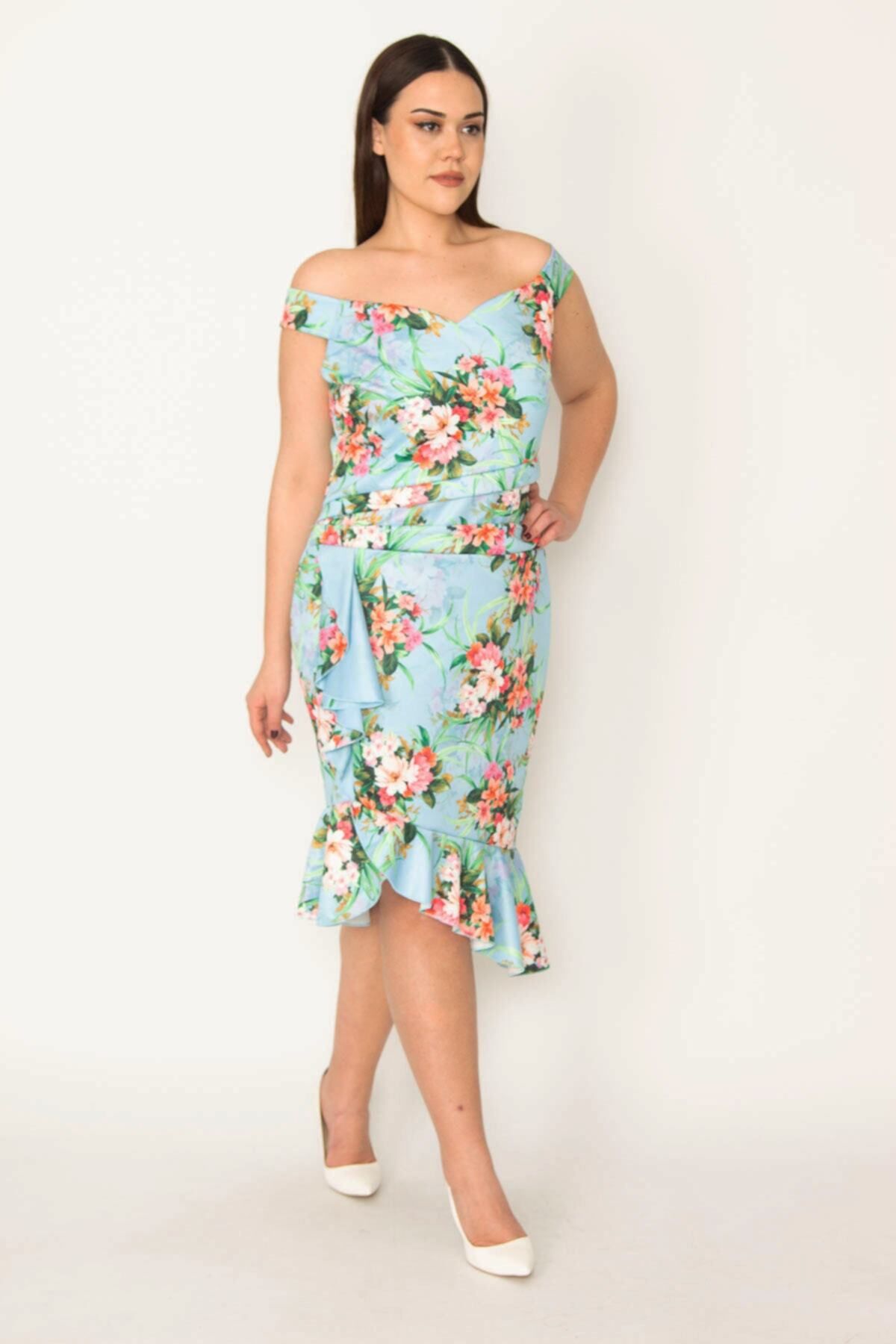 Şans-Rochie cu volan cu tiv drapat cu talie colorată pentru femei de mărime mare 65n31813 4