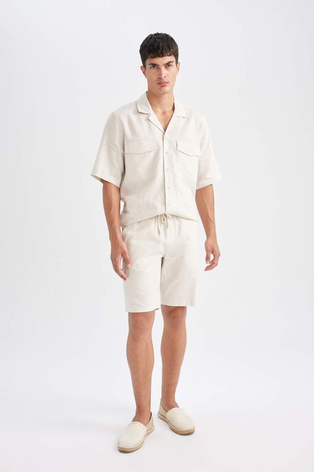 DeFacto-Pantaloni scurți texturați cu șireturi în talie 100% bumbac D9339AX24SM 1