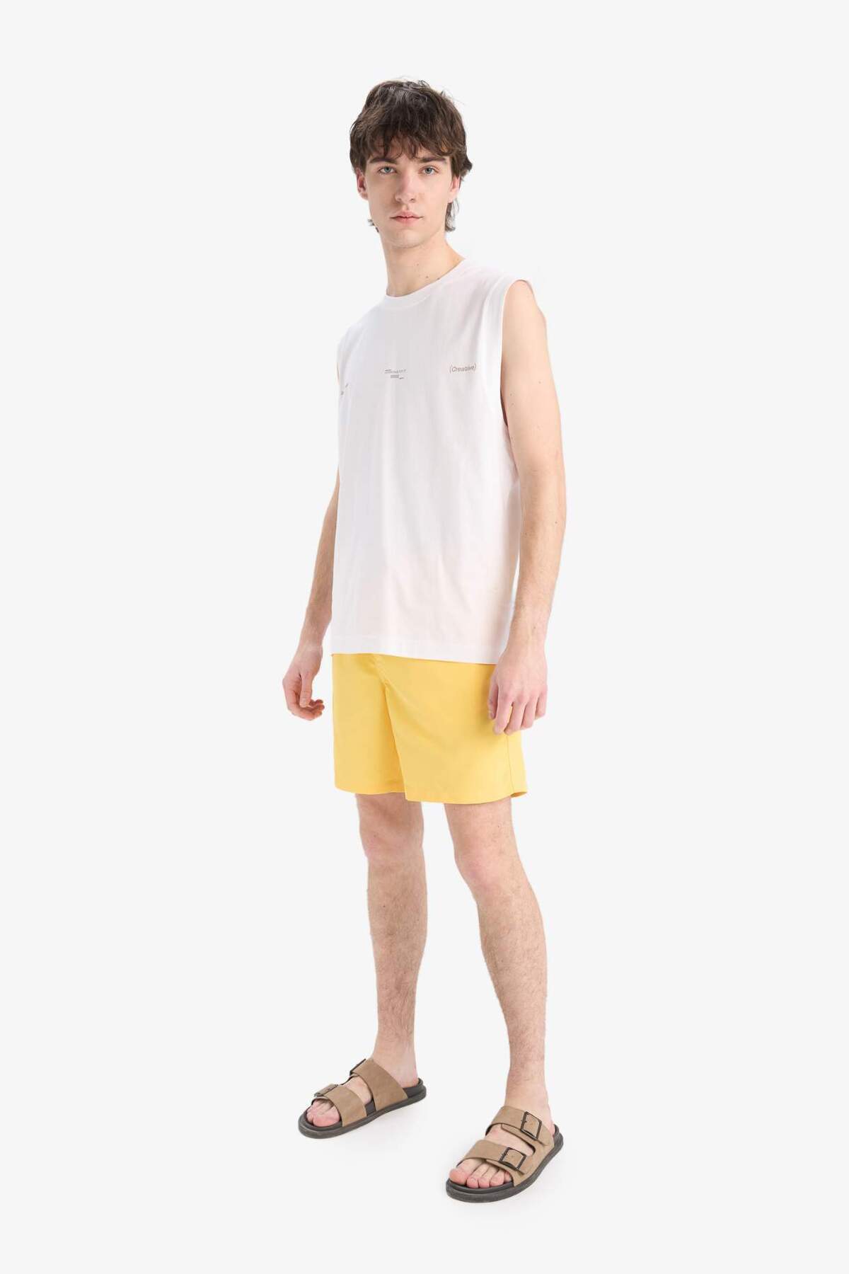 DeFacto-Regular Fit Short Size Pocket Mesh Lining Waist Lace-Up Solid Lightweight Fabric Sea Shorts E5133Axns 2