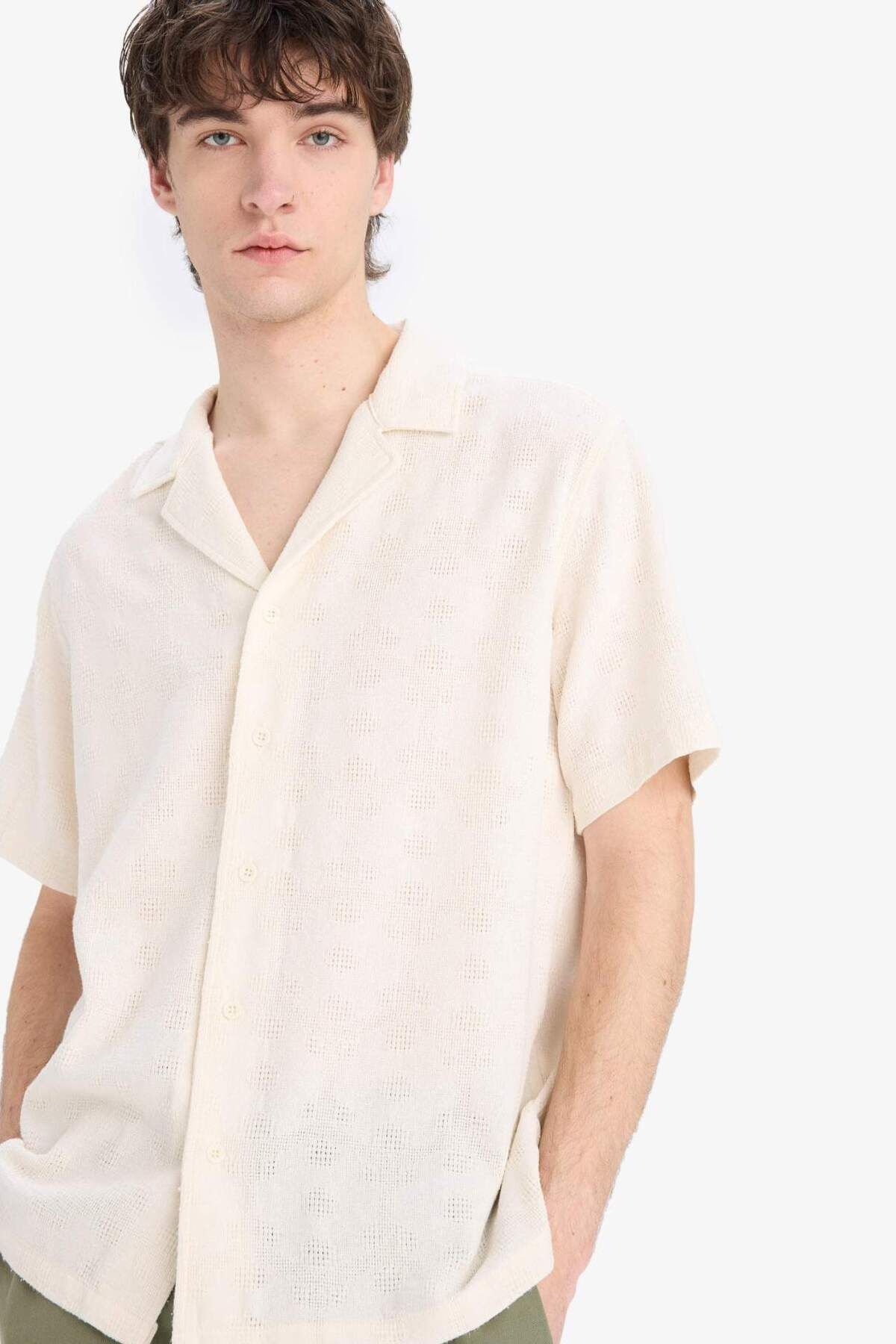 DeFacto-Regular Fit Apache Collar Summer Short Sleeve Shirt E0790Ax25Sp 3