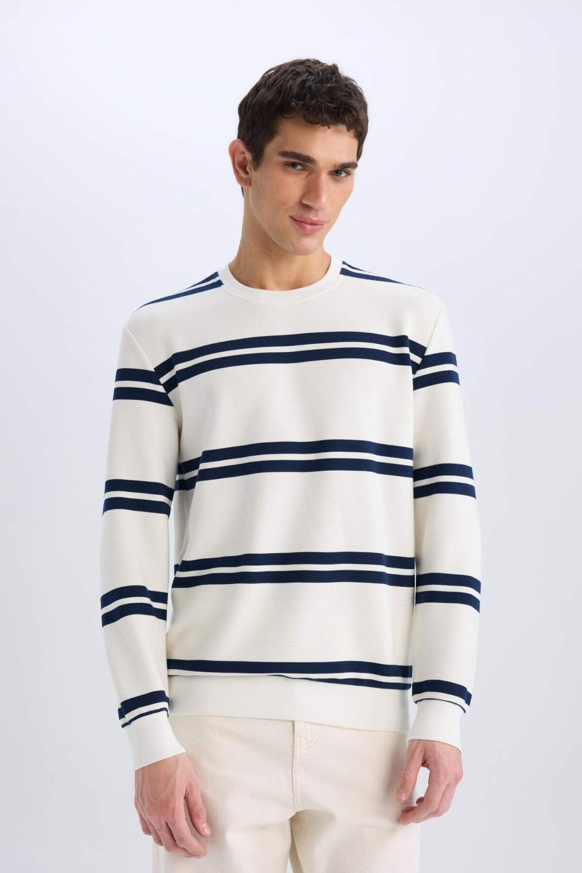 DeFacto-Regular Fit Crew Neck Textured Sweatshirt D7595Ax25Sp 3