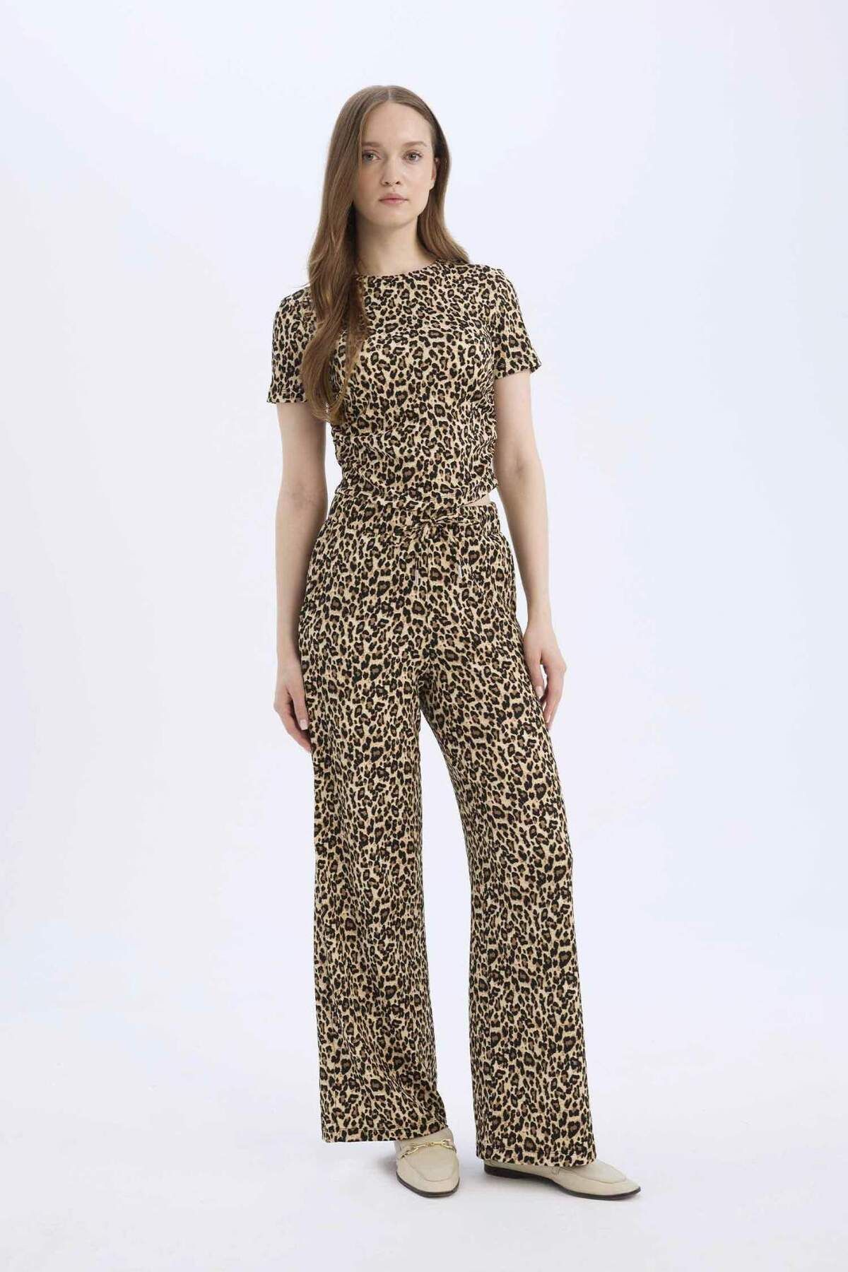 DeFacto-Straight Fit Leopard Patterned Pocket Wrap Trousers E2837Ax25Sp 5