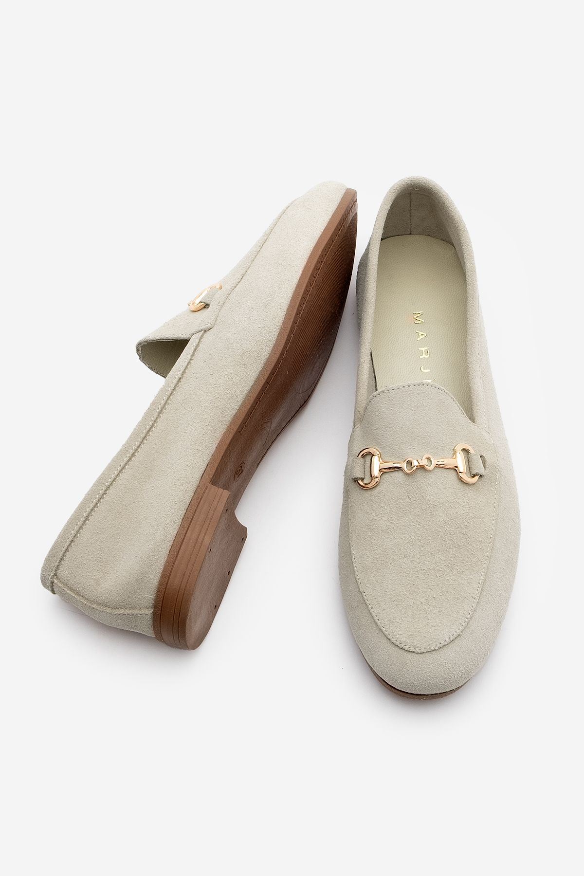 Marjin-Damen-Loafer aus beigem Wildleder – Freizeitschuhe aus echtem Leder und Kette 7