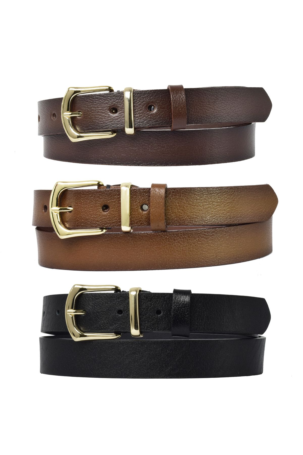 GoDeri-100% Genuine Leather 3-Piece Set Black, Brown, Dark Brown Women's Belt, 3 Cm=3pcs-3cm-kd-42-gold 1